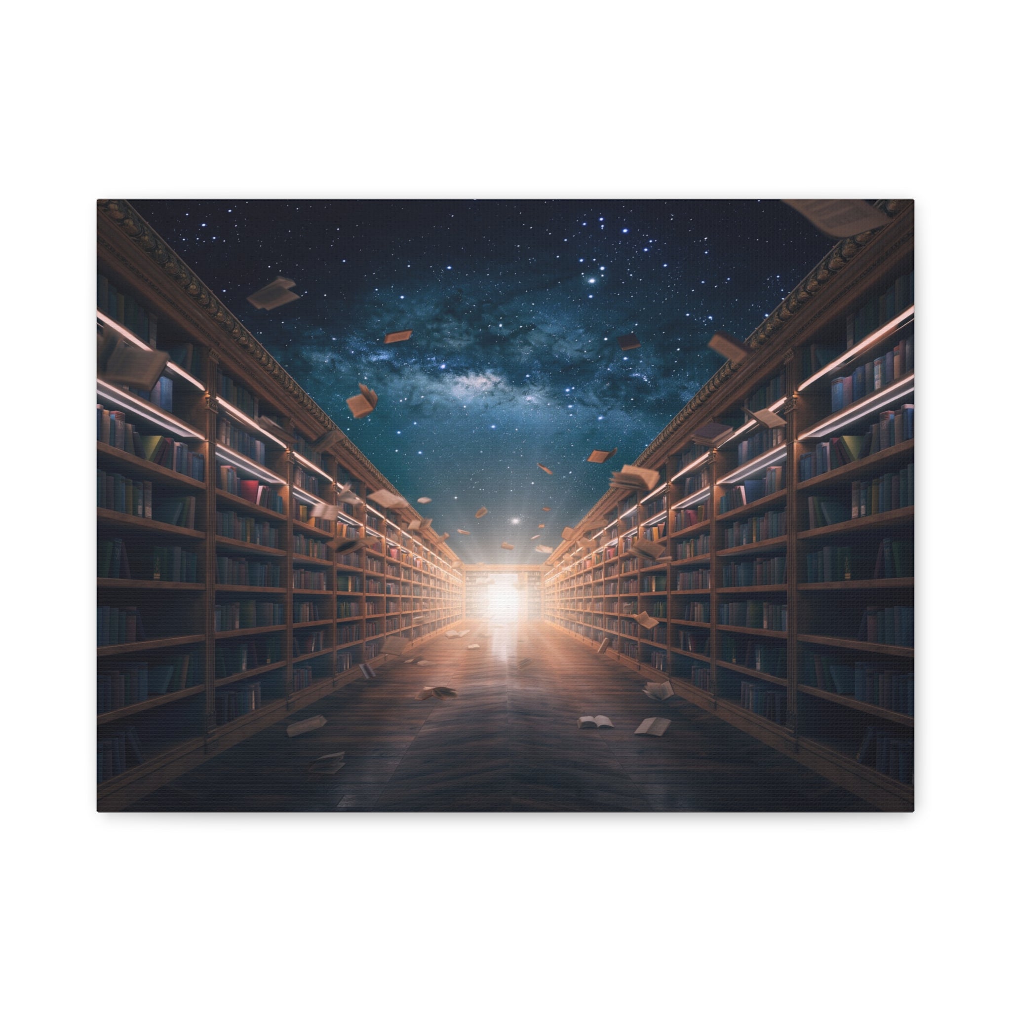 Celestial Library of Infinite Knowledge: Dreamscape Corridor, Cosmic Bibliophile's Journey - L’Art Suprême Canvas