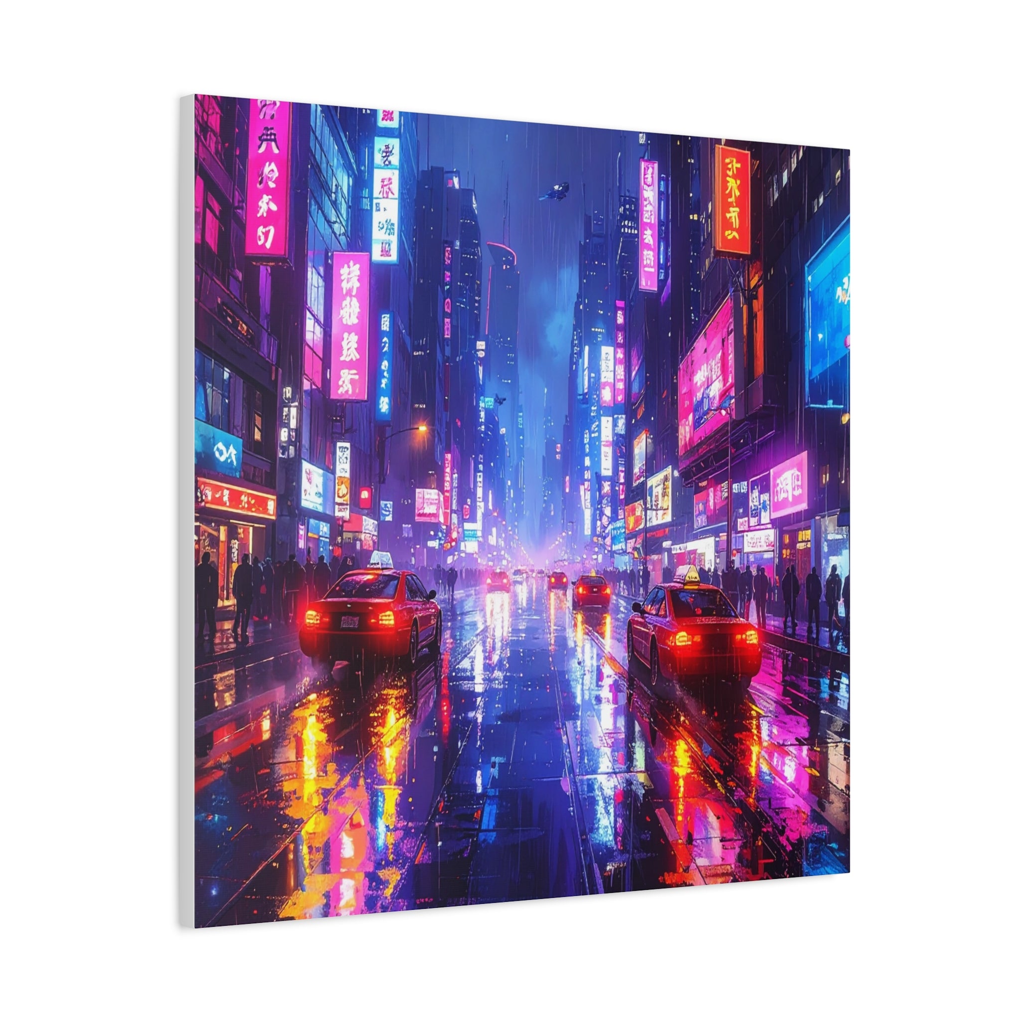 Neon Dystopia: Cyberpunk Metropolis, Urban Night Reflections - L’Art Suprême Canvas