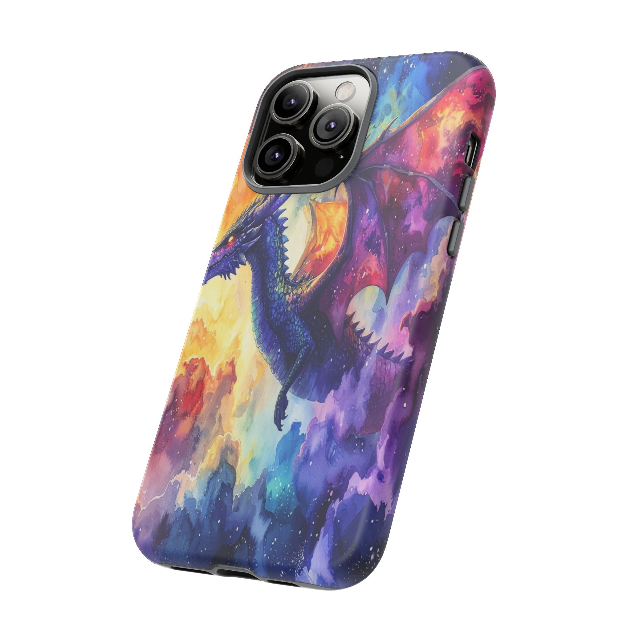 Celestial Dragons' Ascent: Watercolor Fantasy Artwork, Cosmic Nebula Landscape - L’Art Suprême Phone Case