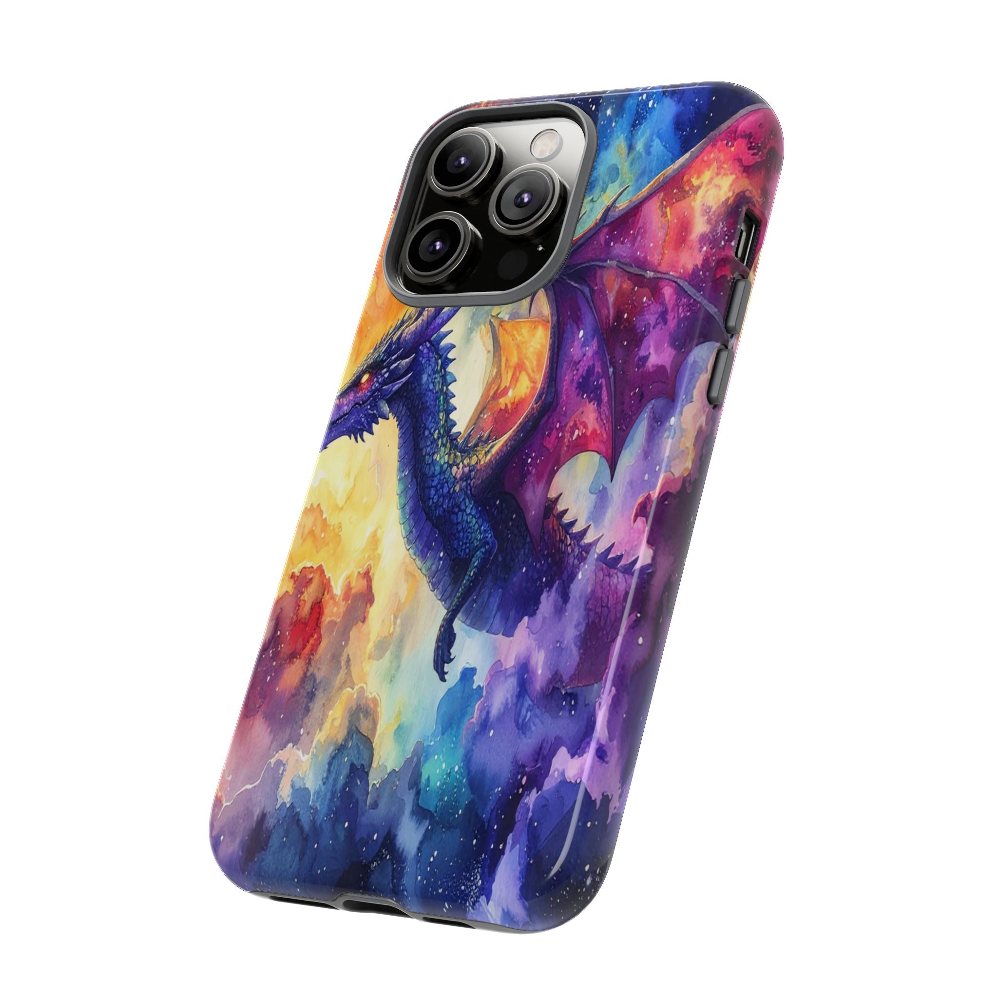 Celestial Dragons' Ascent: Watercolor Fantasy Artwork, Cosmic Nebula Landscape - L’Art Suprême Phone Case
