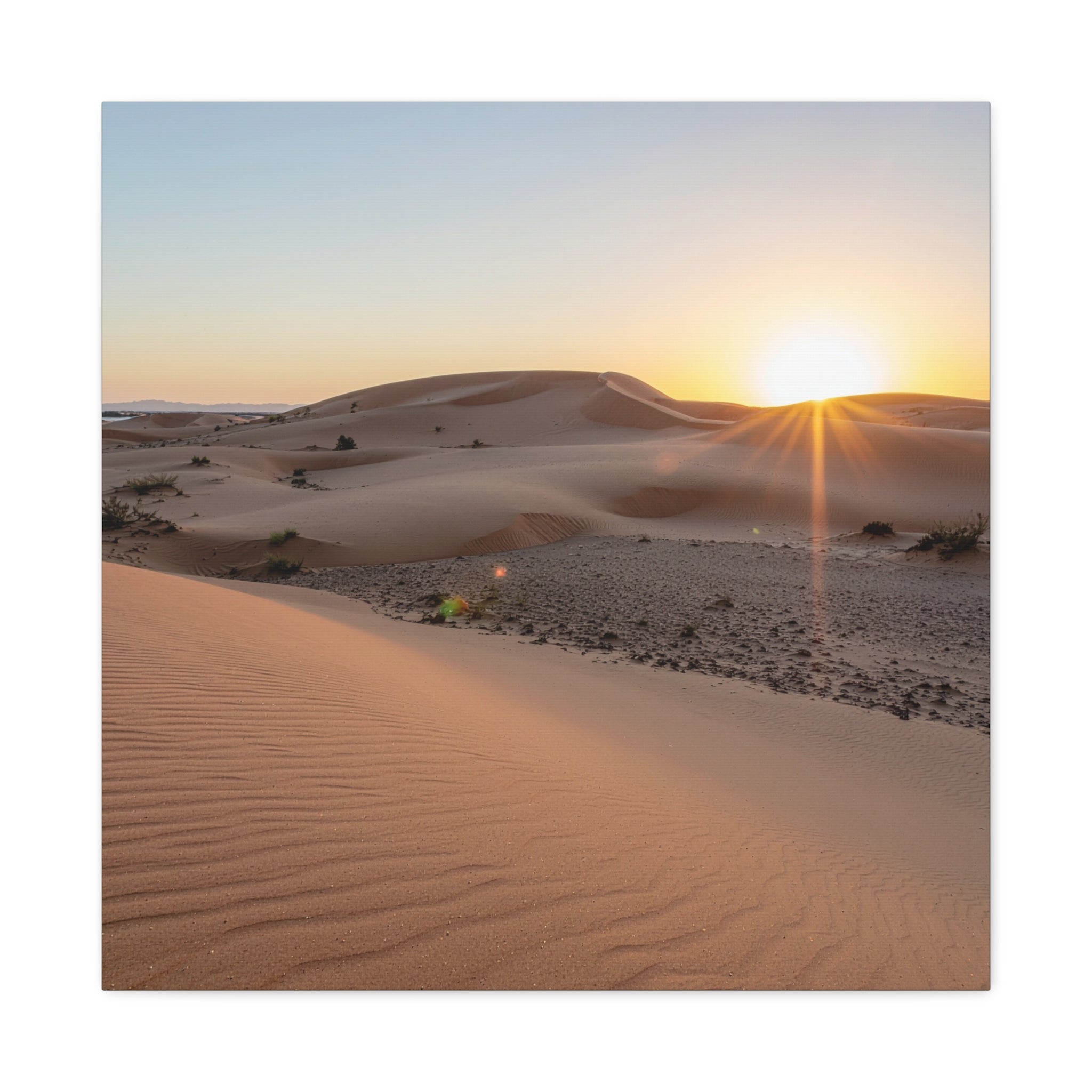 Daybreak in the Desert: Golden Sands at Sunrise, Arid Landscape Panorama - L’Art Suprême Canvas