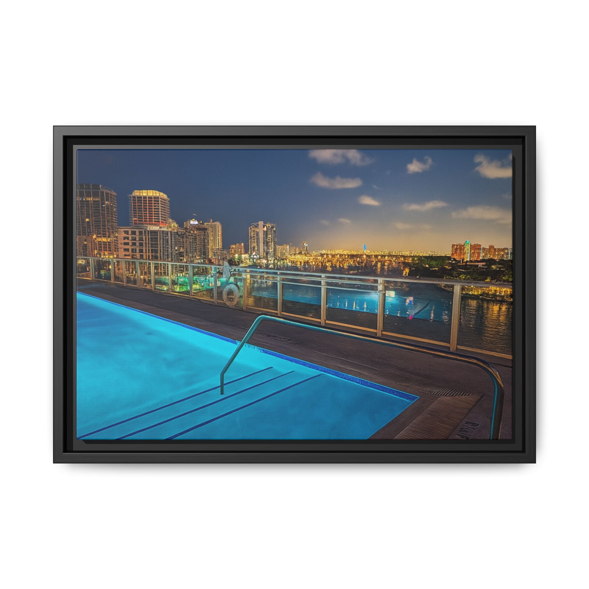 "Skyline Reflections" – Framed Canvas Print