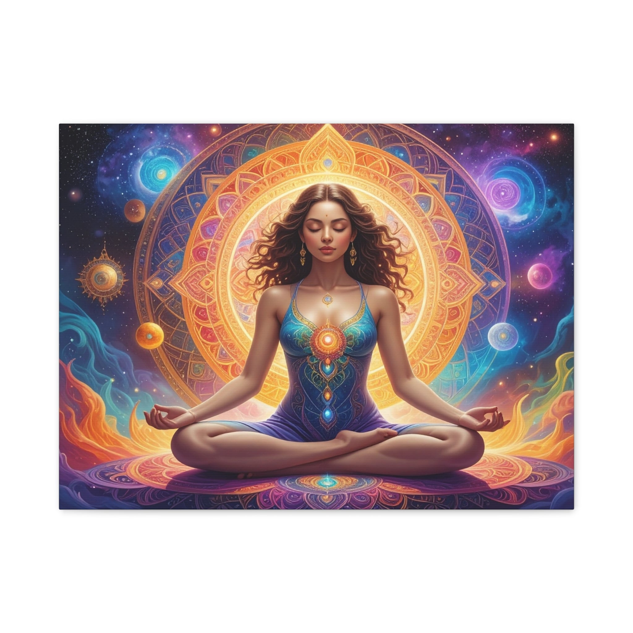 Cosmic Lotus Meditation: Spiritual Energy Mandala, Digital Celestial Art - L’Art Suprême Canvas