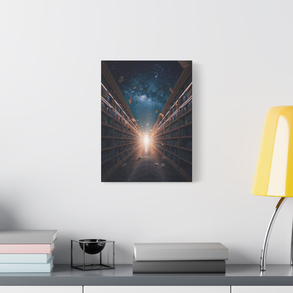 Celestial Library of Infinite Knowledge: Dreamscape Corridor, Cosmic Bibliophile's Journey - L’Art Suprême Canvas