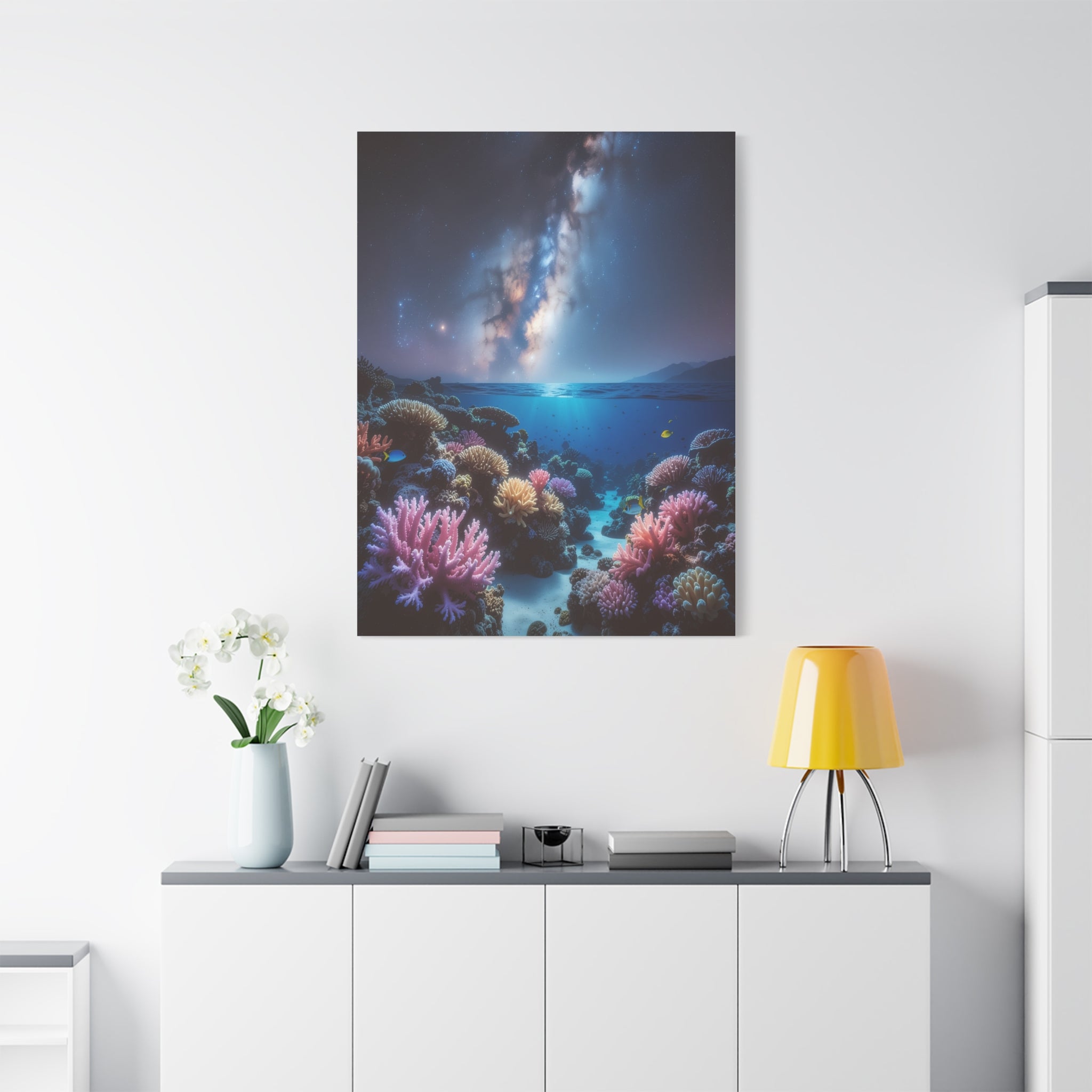 Cosmic Reef Harmony: Underwater Seascape Panorama, Milky Way Marine Dreamscape - L’Art Suprême Canvas