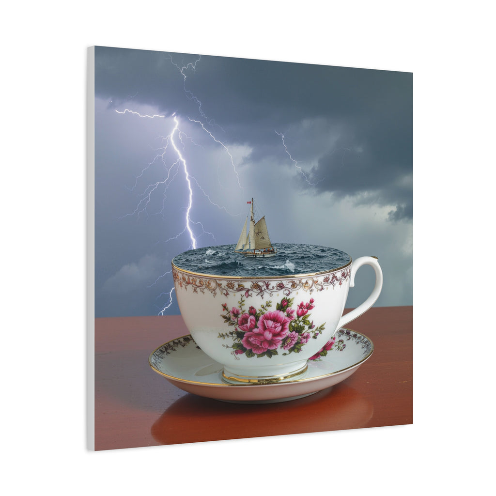 Tempest in a Teacup: Surreal Maritime Digital Art, Porcelain Seascape Narrative - L’Art Suprême Canvas