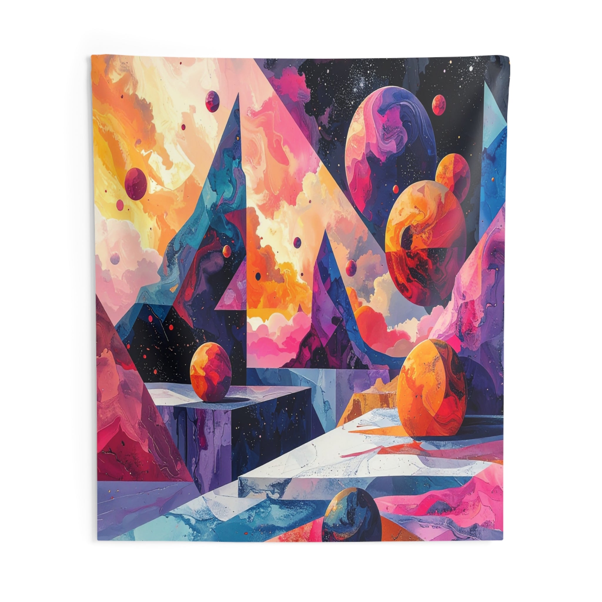 Cosmic Geometry: Planetary Dreamscape, Psychedelic Abstract Digital Art - L'Art Tapestry