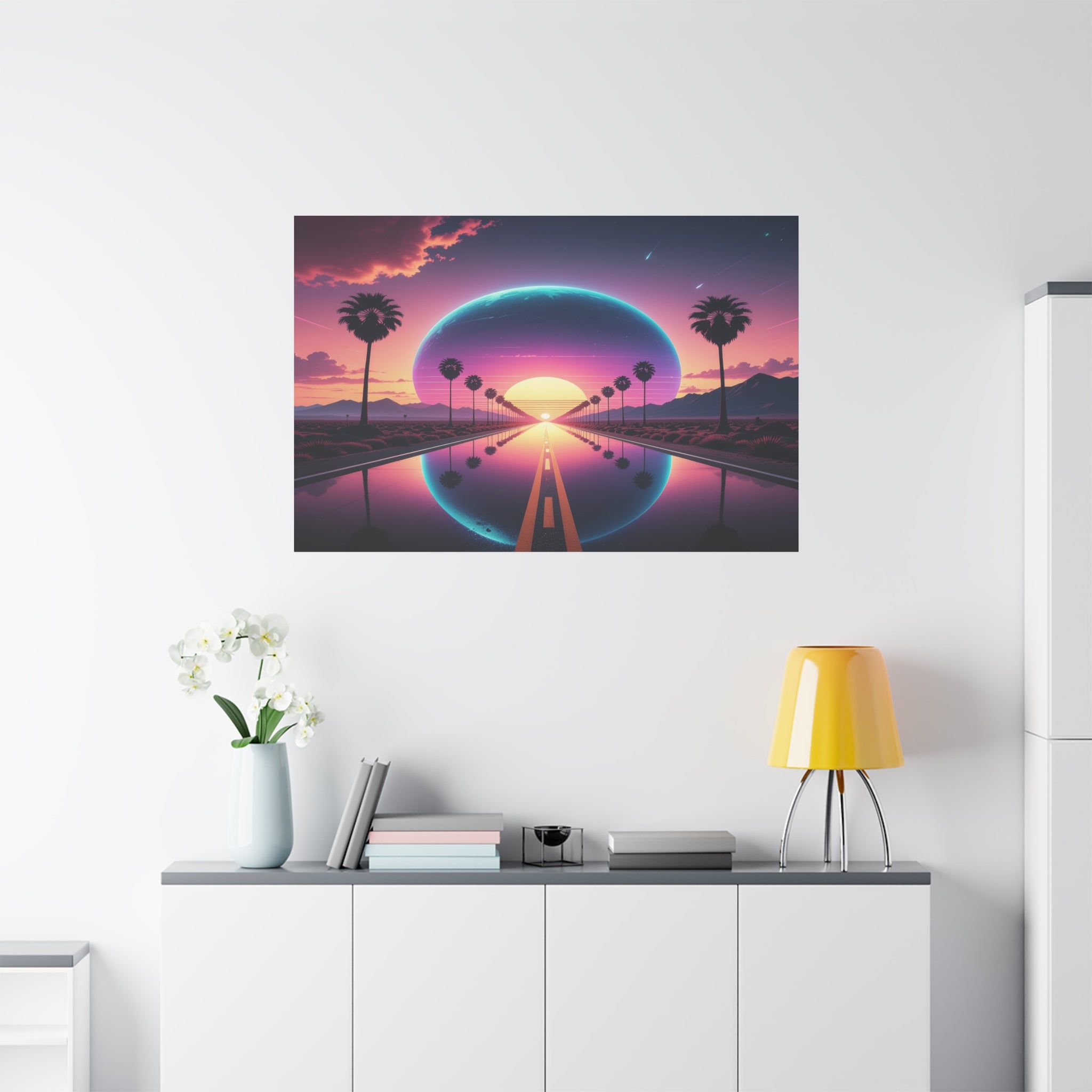 Cosmic Highway: Synthwave Dreamscape, Retro-Futuristic Sunset - L’Art Suprême Canvas