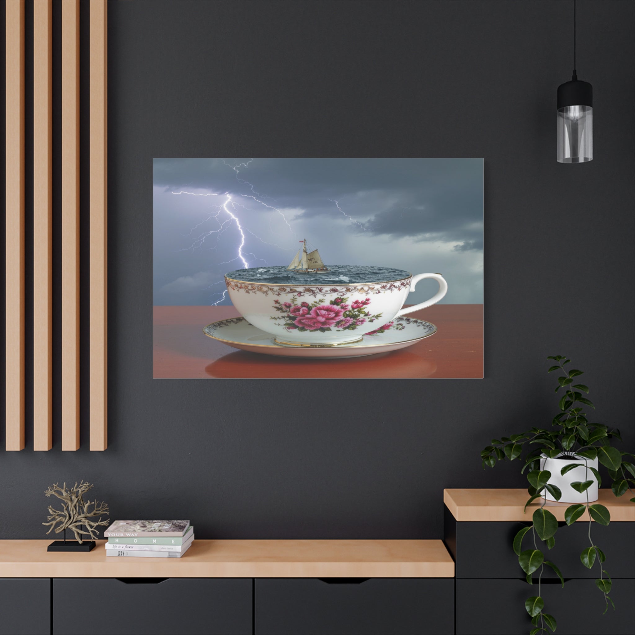 Tempest in a Teacup: Surreal Maritime Digital Art, Porcelain Seascape Narrative - L’Art Suprême Canvas