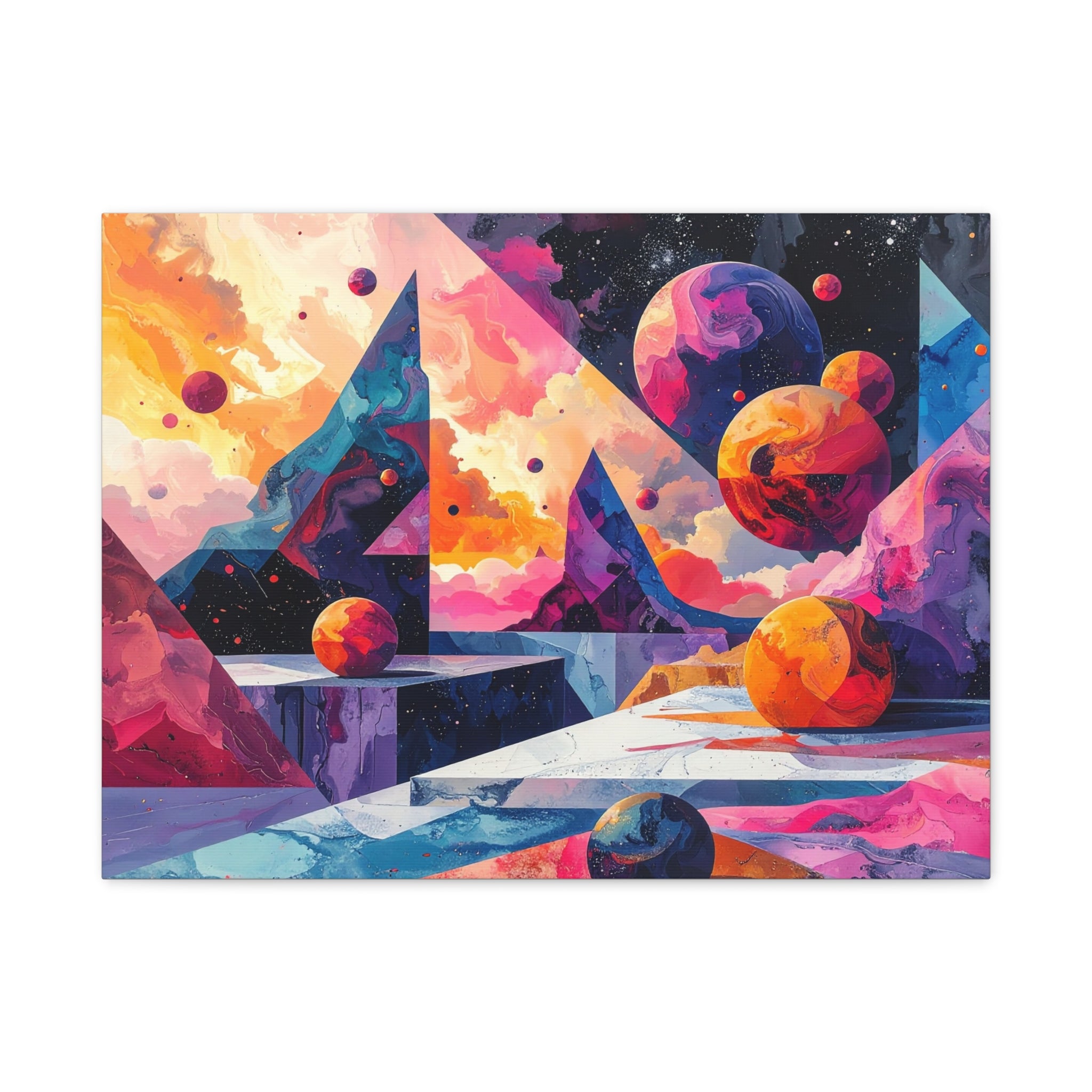 Cosmic Geometry: Dimensional Kaleidoscope, Digital Abstract Landscape - L’Art Suprême Canvas