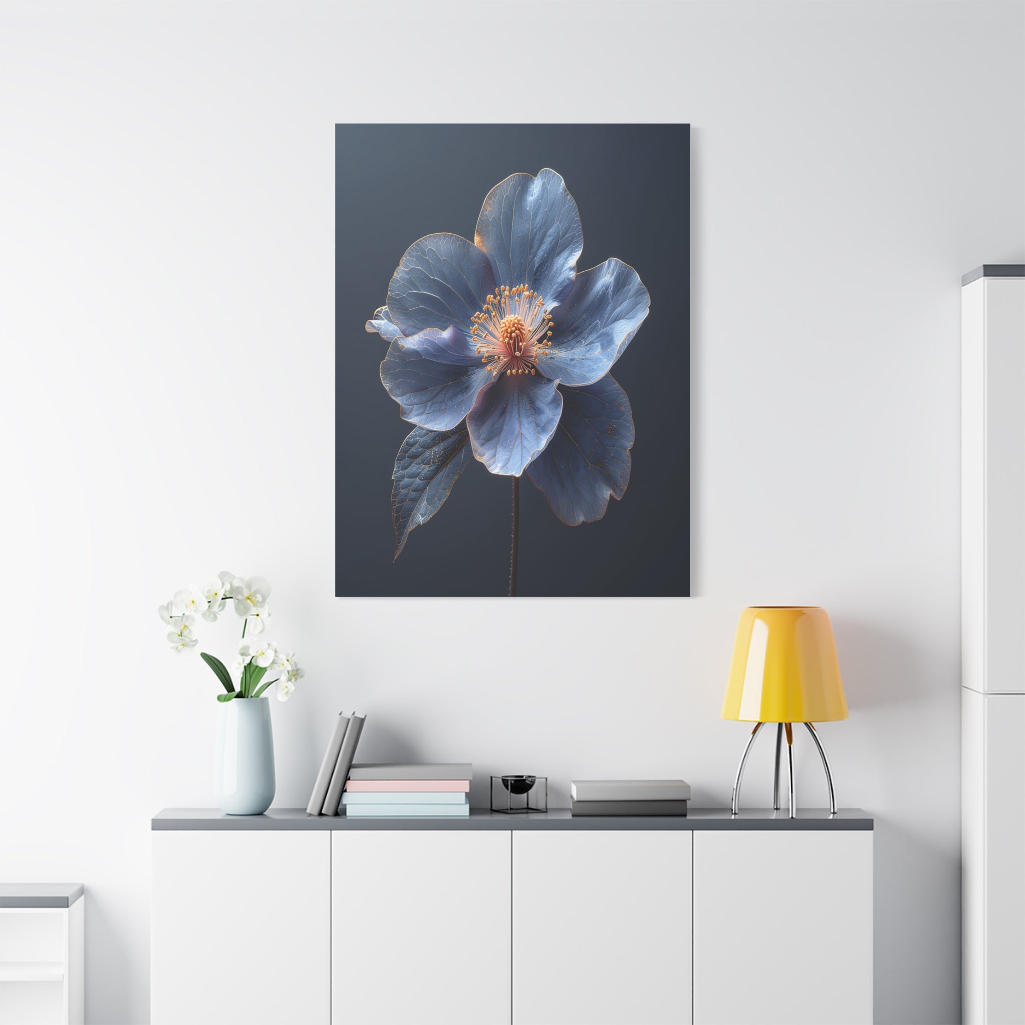Ethereal Blue: Macro Botanical Photography, Delicate Floral Veins - L’Art Suprême Canvas