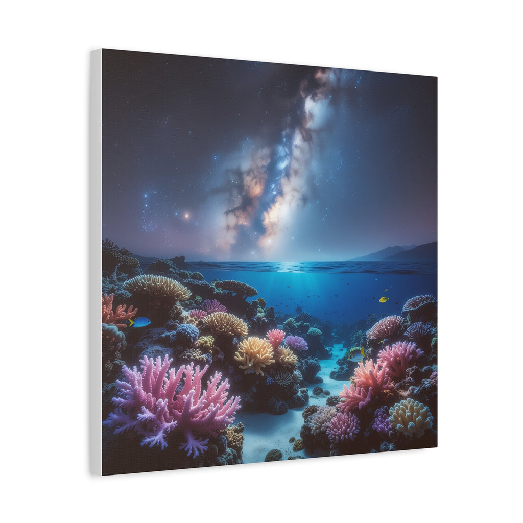 Cosmic Reef Harmony: Underwater Seascape Panorama, Milky Way Marine Dreamscape - L’Art Suprême Canvas