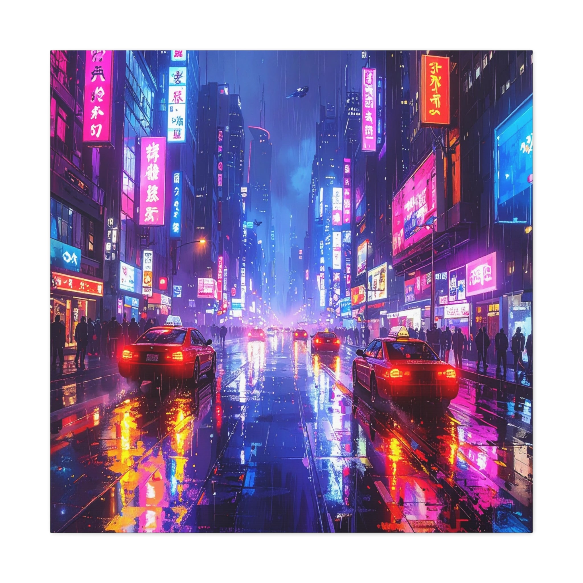 Neon Dystopia: Cyberpunk Metropolis, Urban Night Reflections - L’Art Suprême Canvas