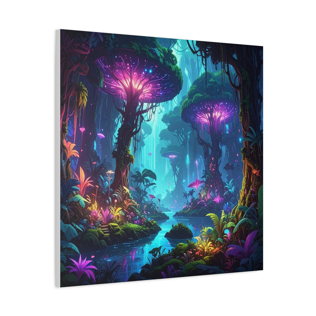 Luminescent Realms: Bioluminescent Forest Fantasy, Digital Art Dreamscape - L’Art Suprême Canvas