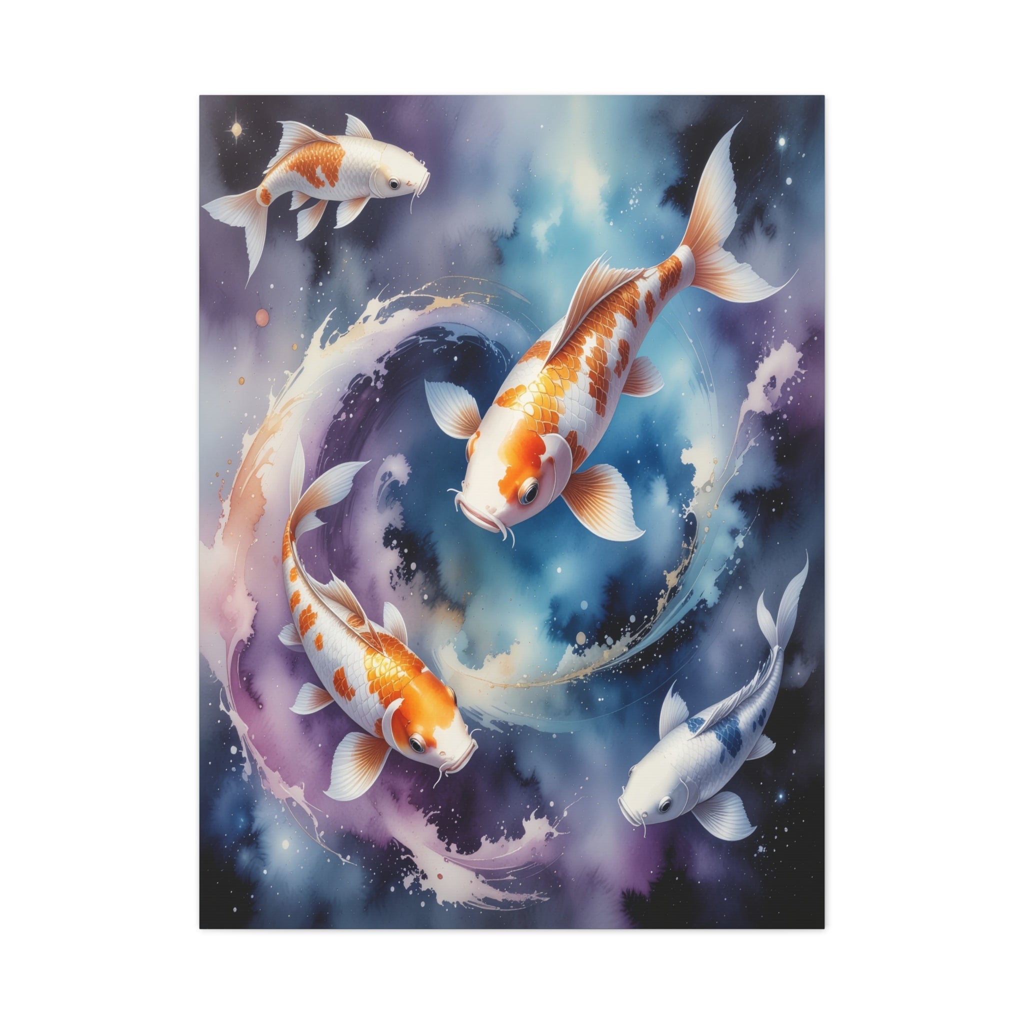 Cosmic Koi Symphony: Ethereal Underwater Space Journey, Digital Watercolor Fantasy - L’Art Suprême Canvas