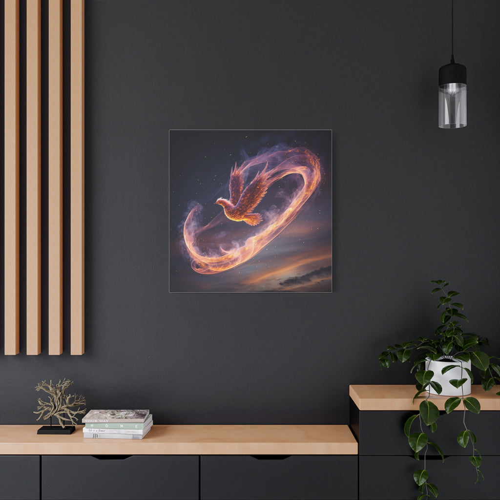 Phoenix of Rebirth: Mythical Fire Bird Digital Painting, Fantasy Flame Creature Artwork - L’Art Suprême Canvas