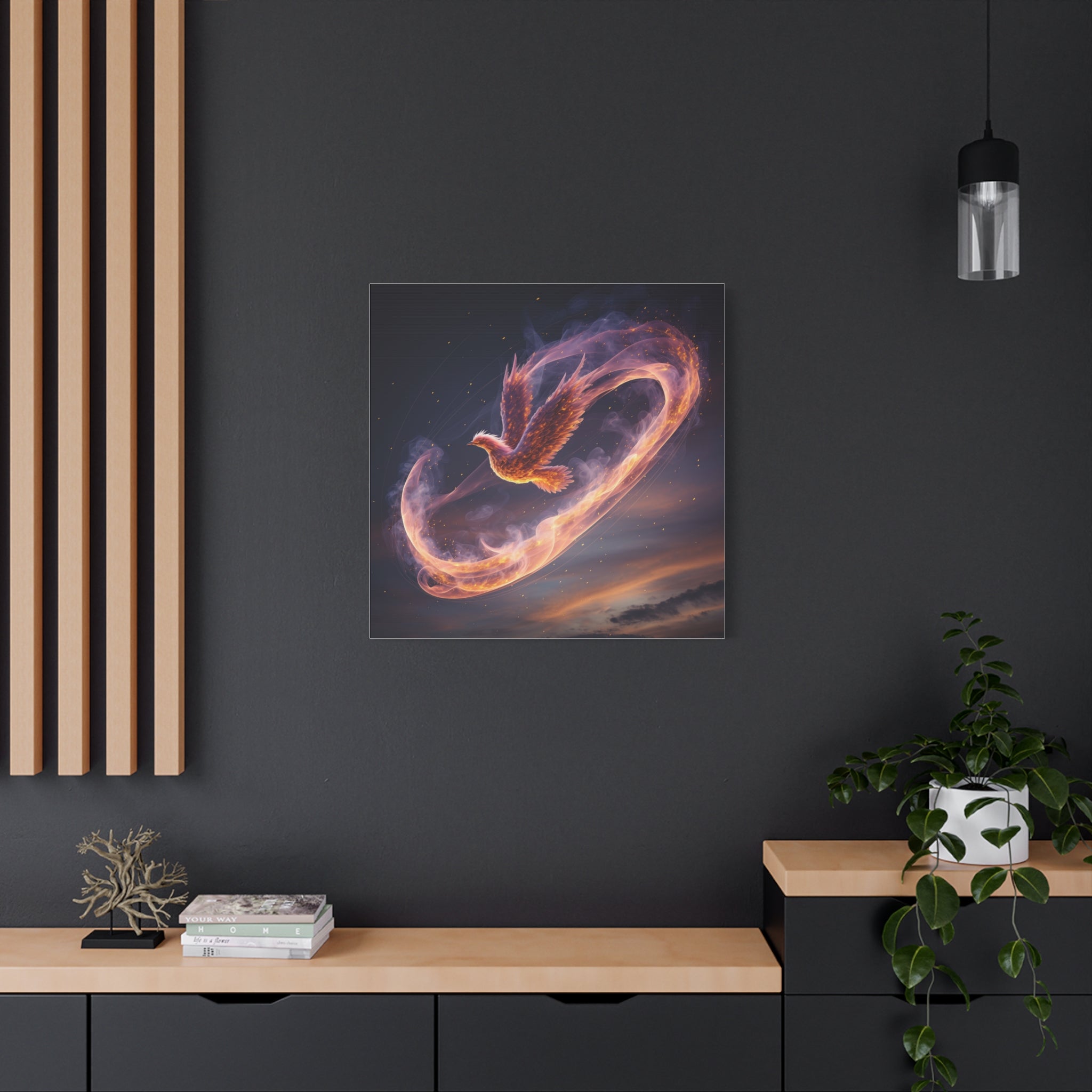 Phoenix of Rebirth: Mythical Fire Bird Digital Painting, Fantasy Flame Creature Artwork - L’Art Suprême Canvas