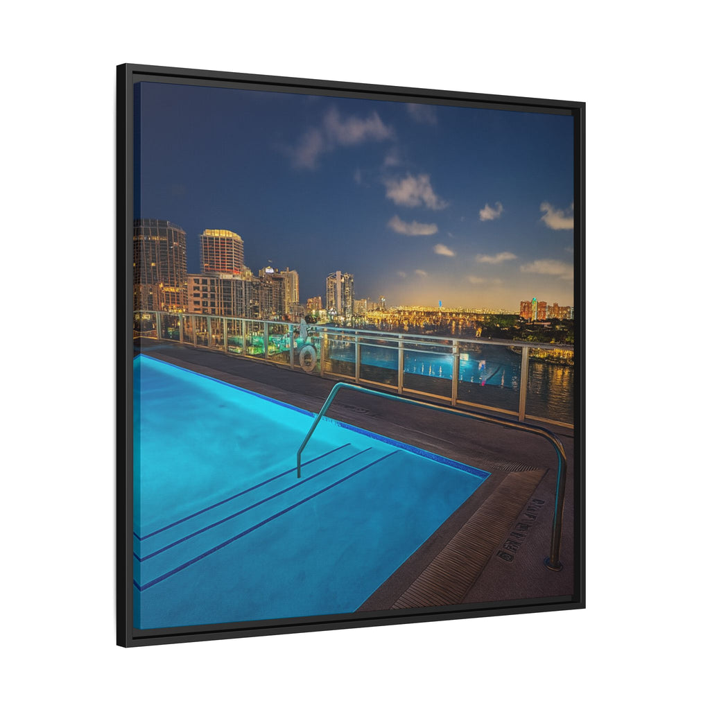 "Skyline Reflections" – Framed Canvas Print
