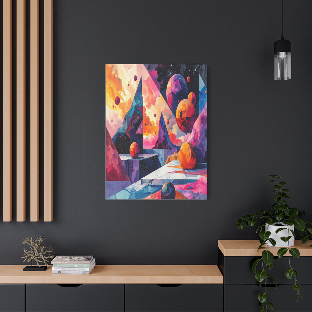 Cosmic Geometry: Dimensional Kaleidoscope, Digital Abstract Landscape - L’Art Suprême Canvas