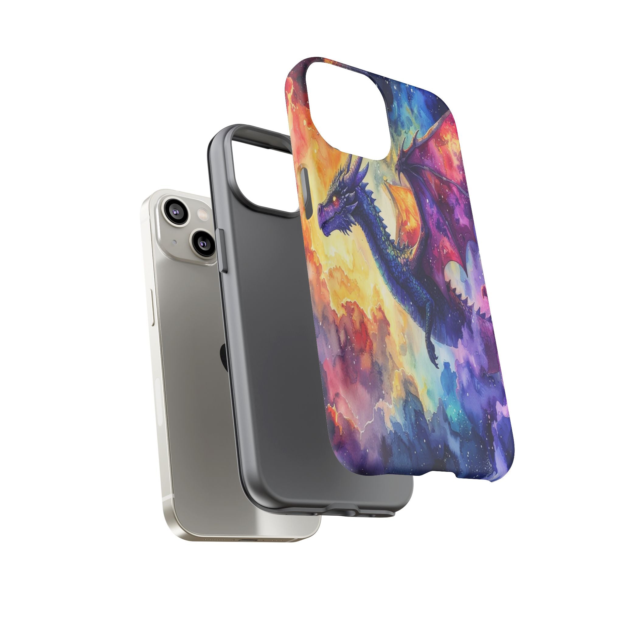 Celestial Dragons' Ascent: Watercolor Fantasy Artwork, Cosmic Nebula Landscape - L’Art Suprême Phone Case