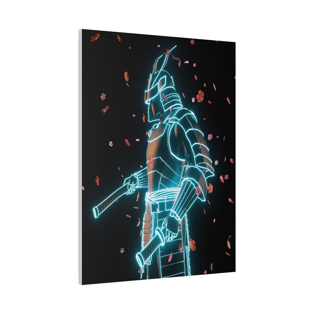 Neon Samurai: Digital Warrior, Cyberpunk Fusion, Glowing Wireframe Armor - L’Art Suprême Canvas