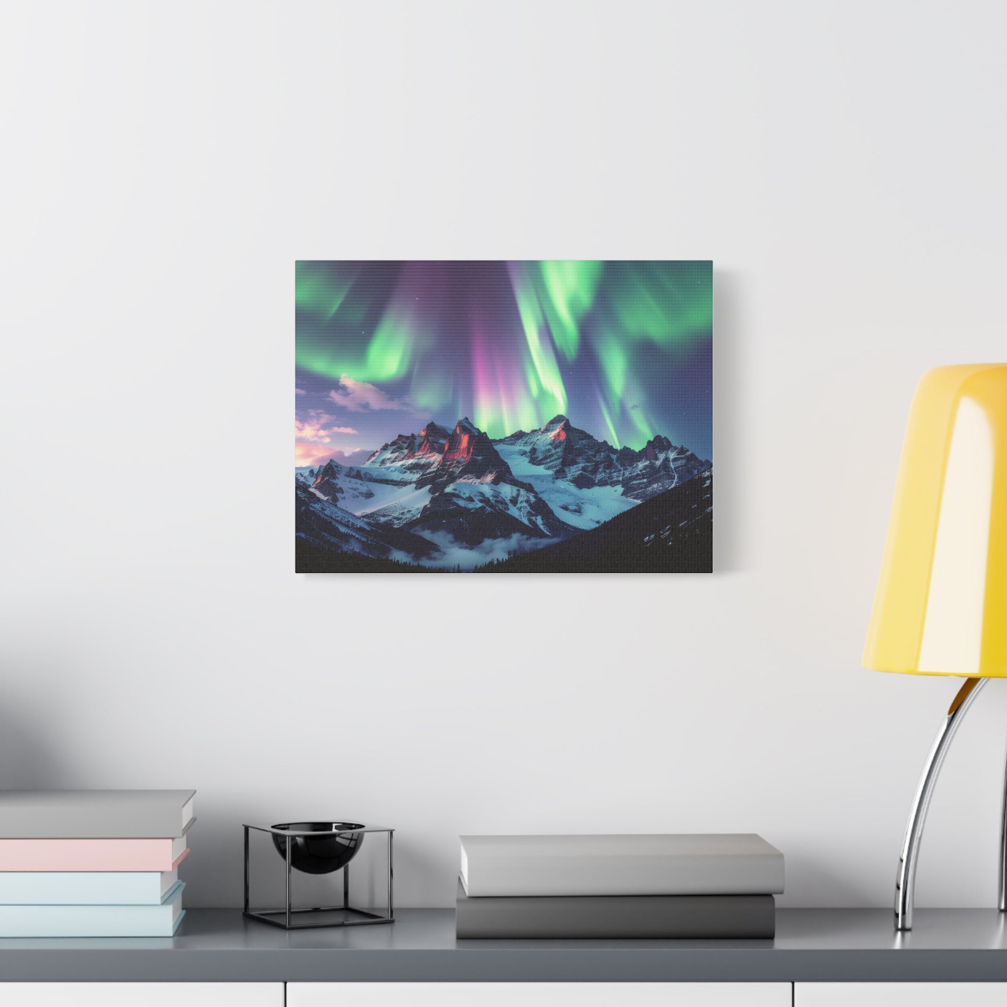 Celestial Symphony: Northern Lights Panorama, Alpine Aurora Wilderness - L’Art Suprême Canvas