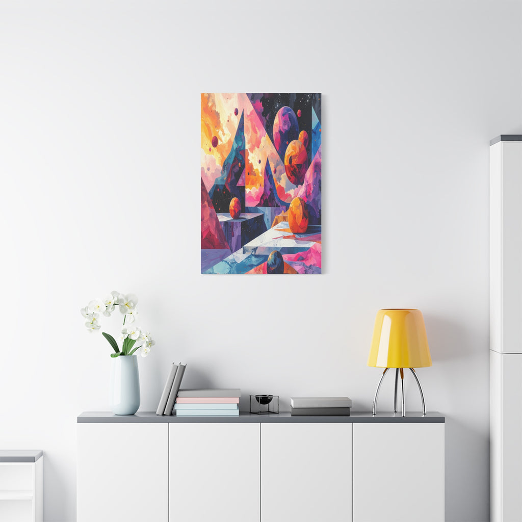 Cosmic Geometry: Dimensional Kaleidoscope, Digital Abstract Landscape - L’Art Suprême Canvas