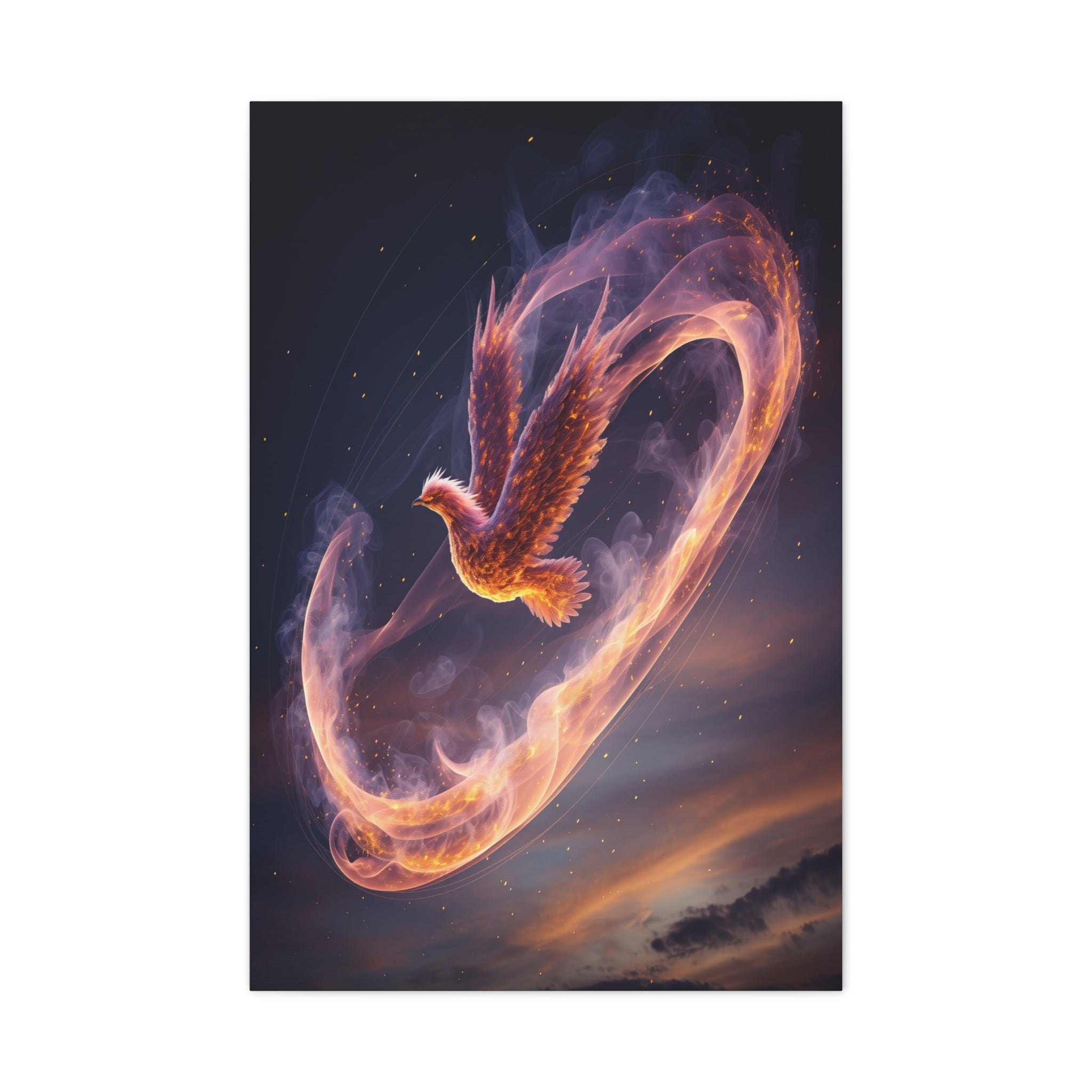Phoenix of Rebirth: Mythical Fire Bird Digital Painting, Fantasy Flame Creature Artwork - L’Art Suprême Canvas