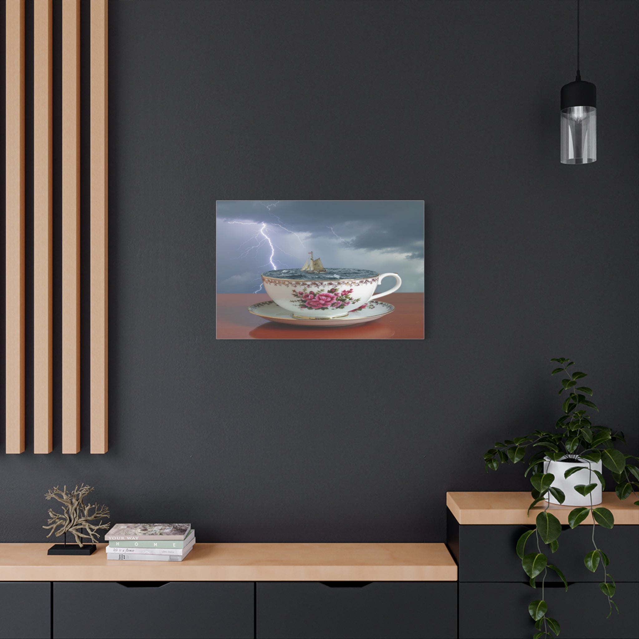 Tempest in a Teacup: Surreal Maritime Digital Art, Porcelain Seascape Narrative - L’Art Suprême Canvas
