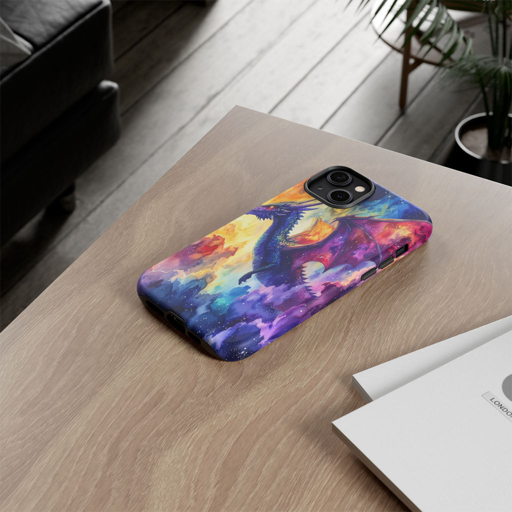 Celestial Dragons' Ascent: Watercolor Fantasy Artwork, Cosmic Nebula Landscape - L’Art Suprême Phone Case