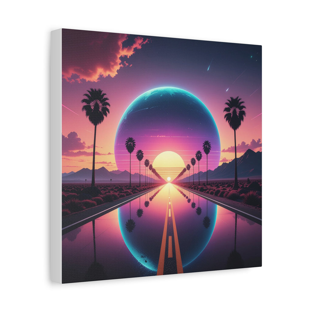 Cosmic Highway: Synthwave Dreamscape, Retro-Futuristic Sunset - L’Art Suprême Canvas