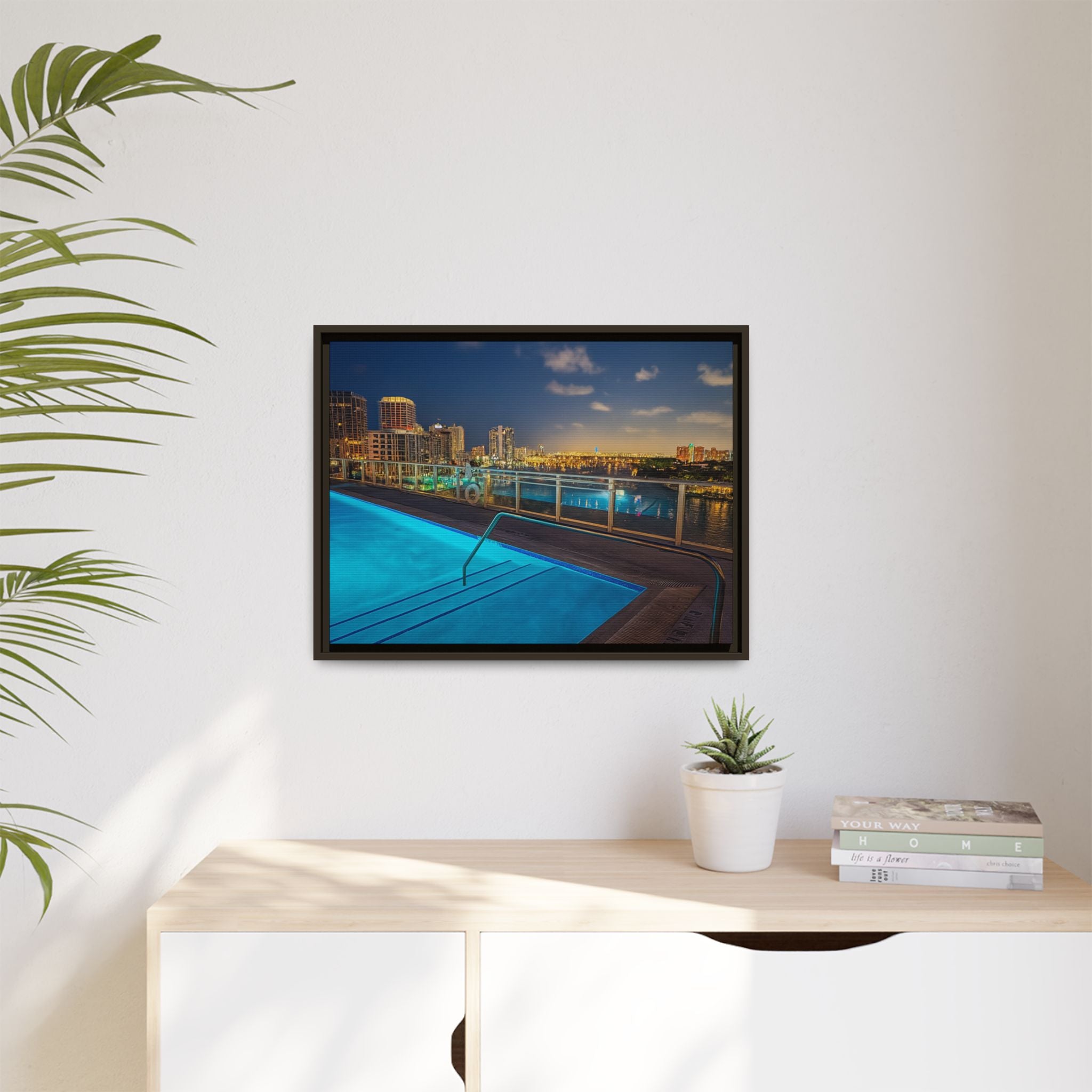 "Skyline Reflections" – Framed Canvas Print