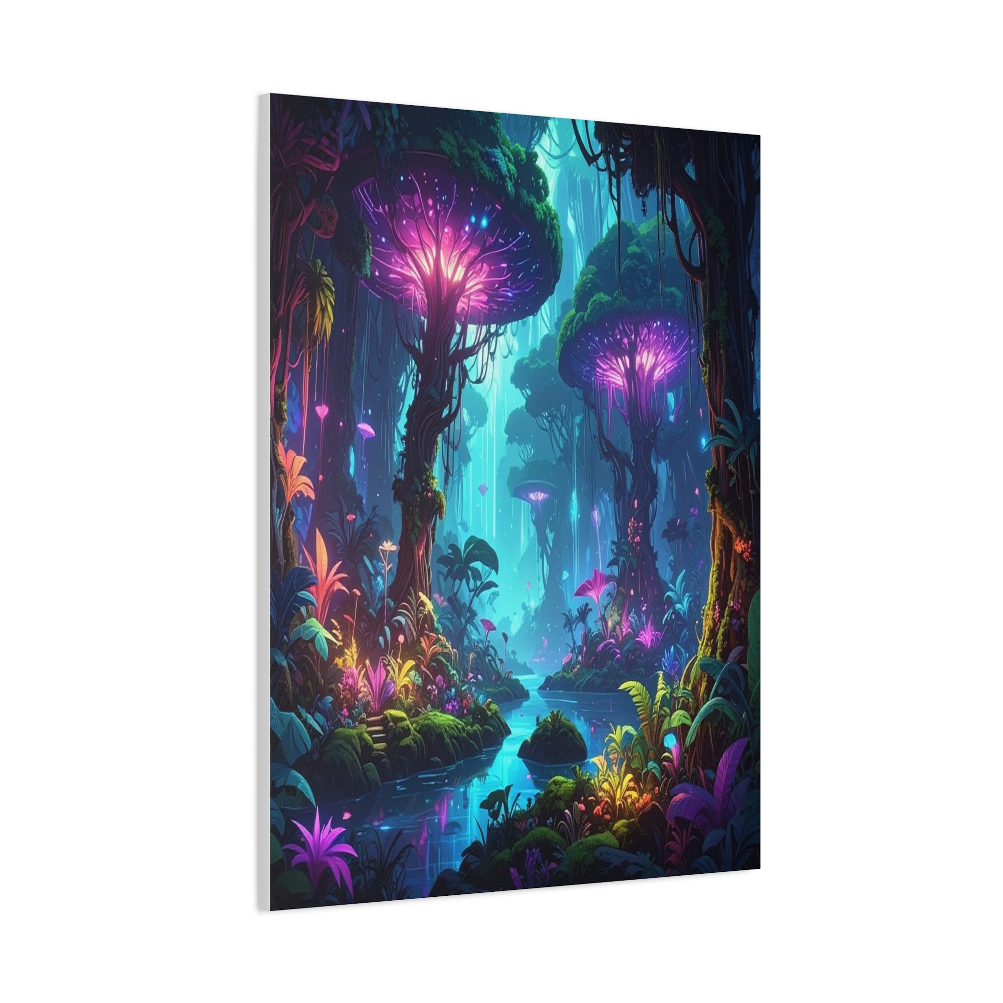 Luminescent Realms: Bioluminescent Forest Fantasy, Digital Art Dreamscape - L’Art Suprême Canvas