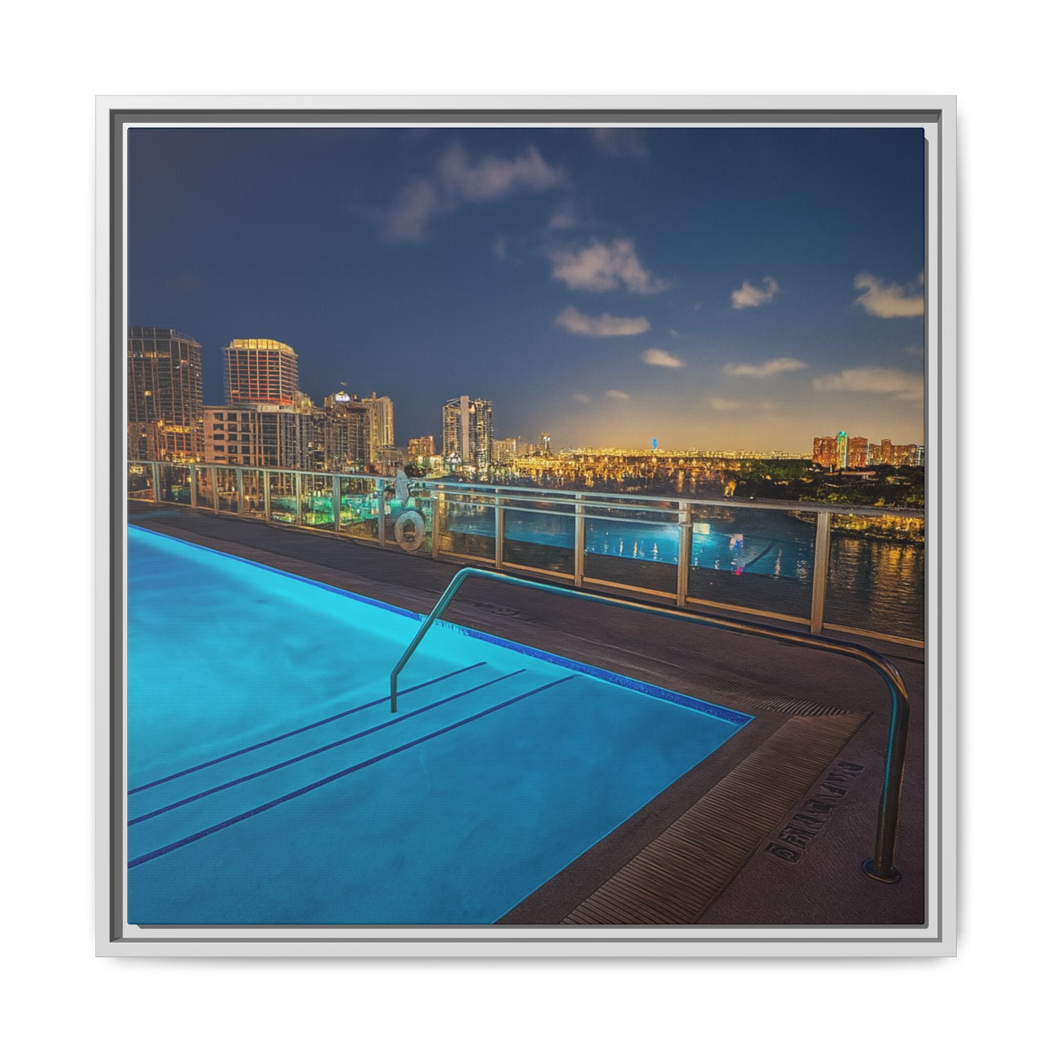 "Skyline Reflections" – Framed Canvas Print
