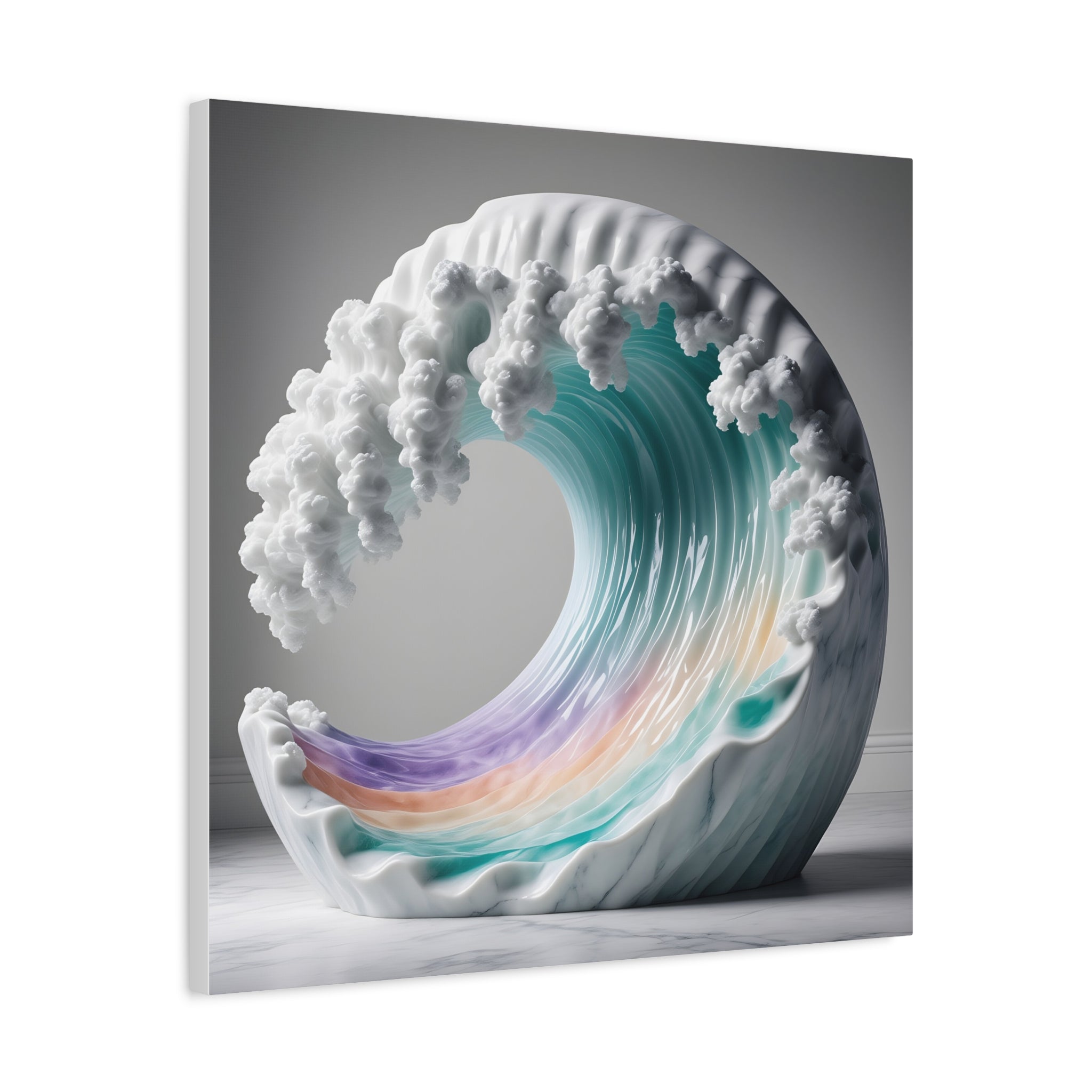Oceanic Euphoria: Marble Wave Sculpture, Ethereal Aquatic Art - L’Art Suprême Canvas