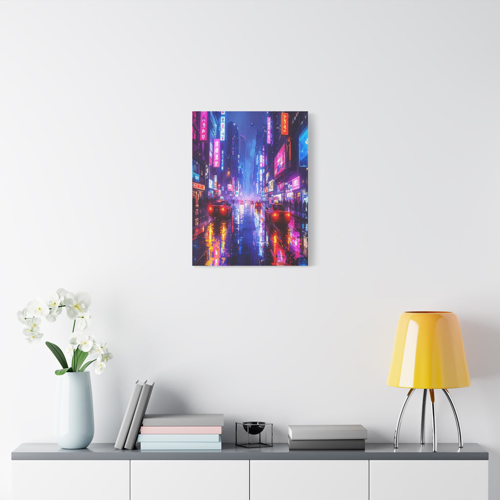 Neon Dystopia: Cyberpunk Metropolis, Urban Night Reflections - L’Art Suprême Canvas