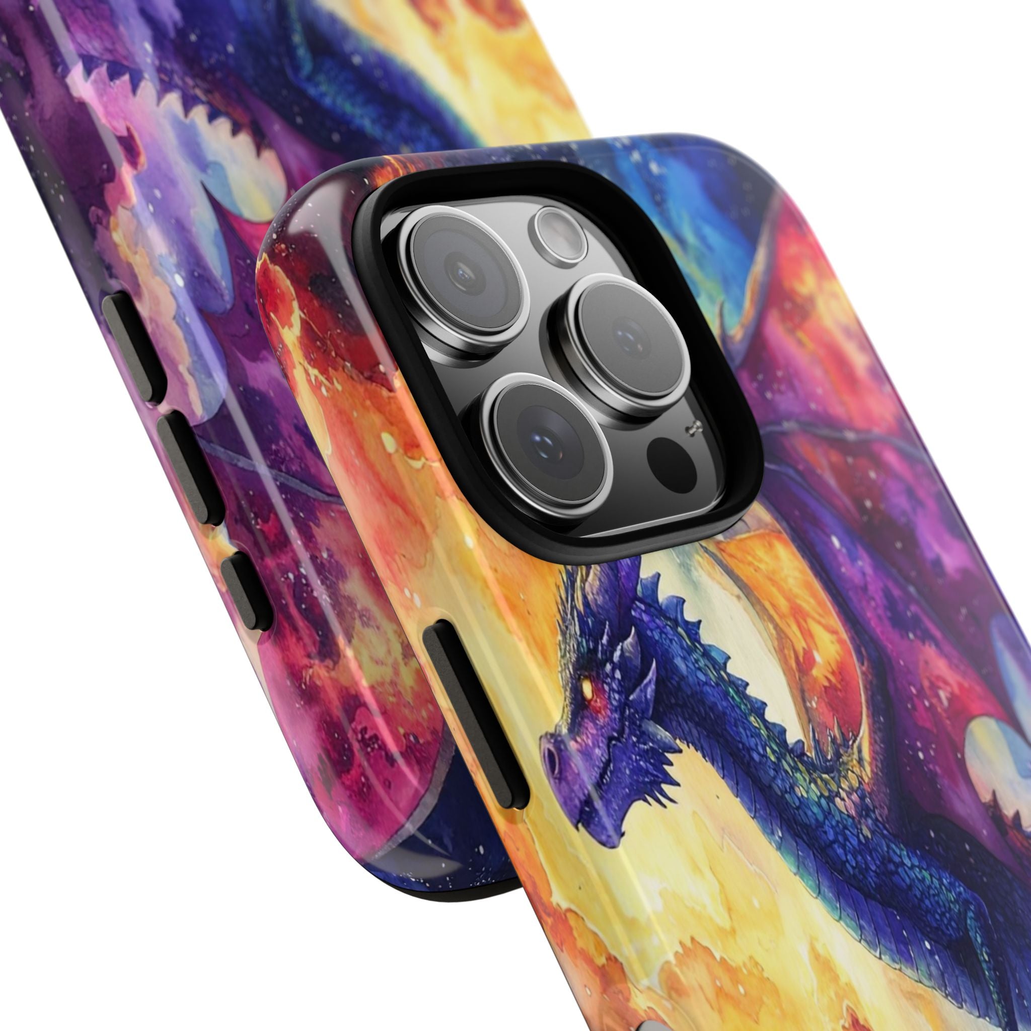 Celestial Dragons' Ascent: Watercolor Fantasy Artwork, Cosmic Nebula Landscape - L’Art Suprême Phone Case
