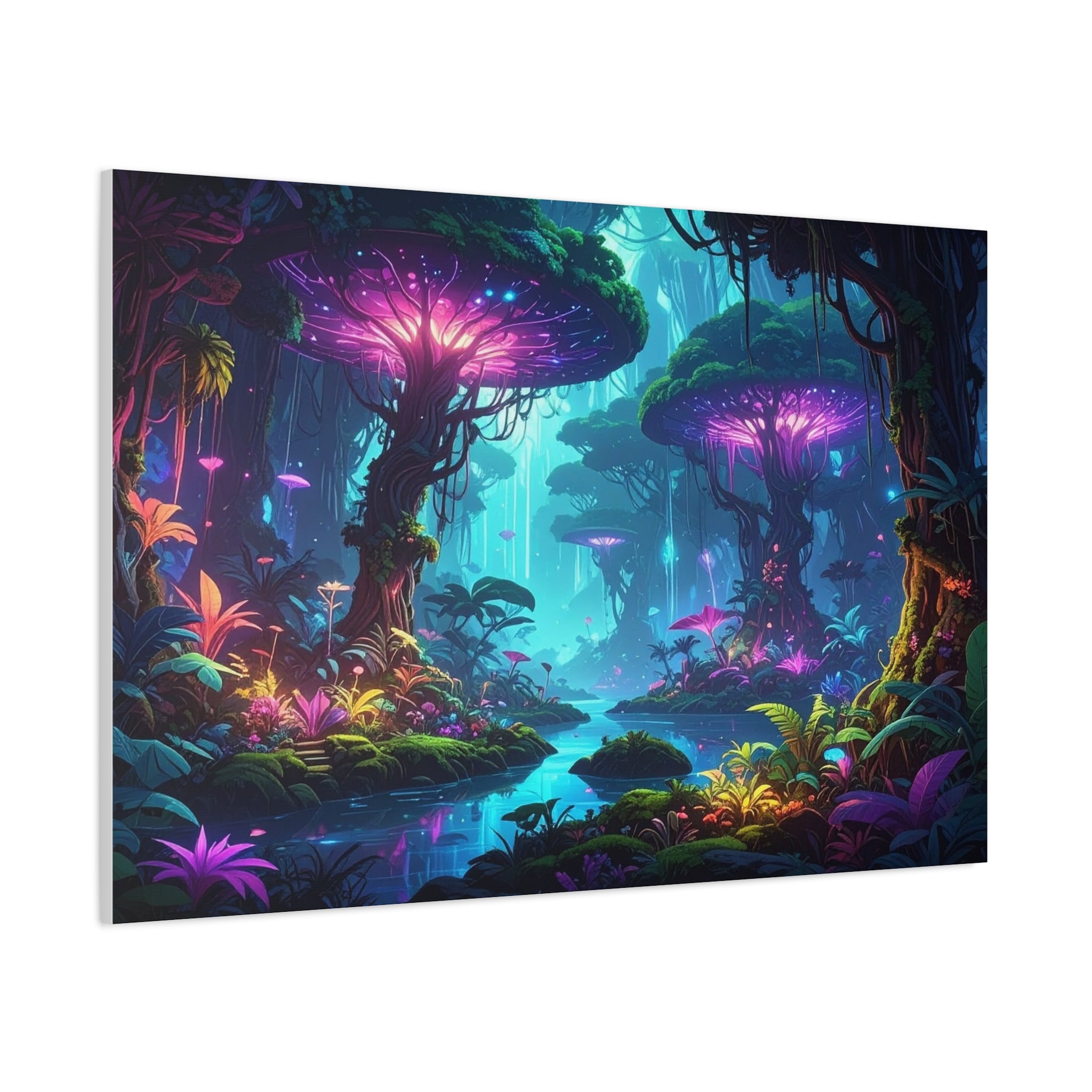 Luminescent Realms: Bioluminescent Forest Fantasy, Digital Art Dreamscape - L’Art Suprême Canvas