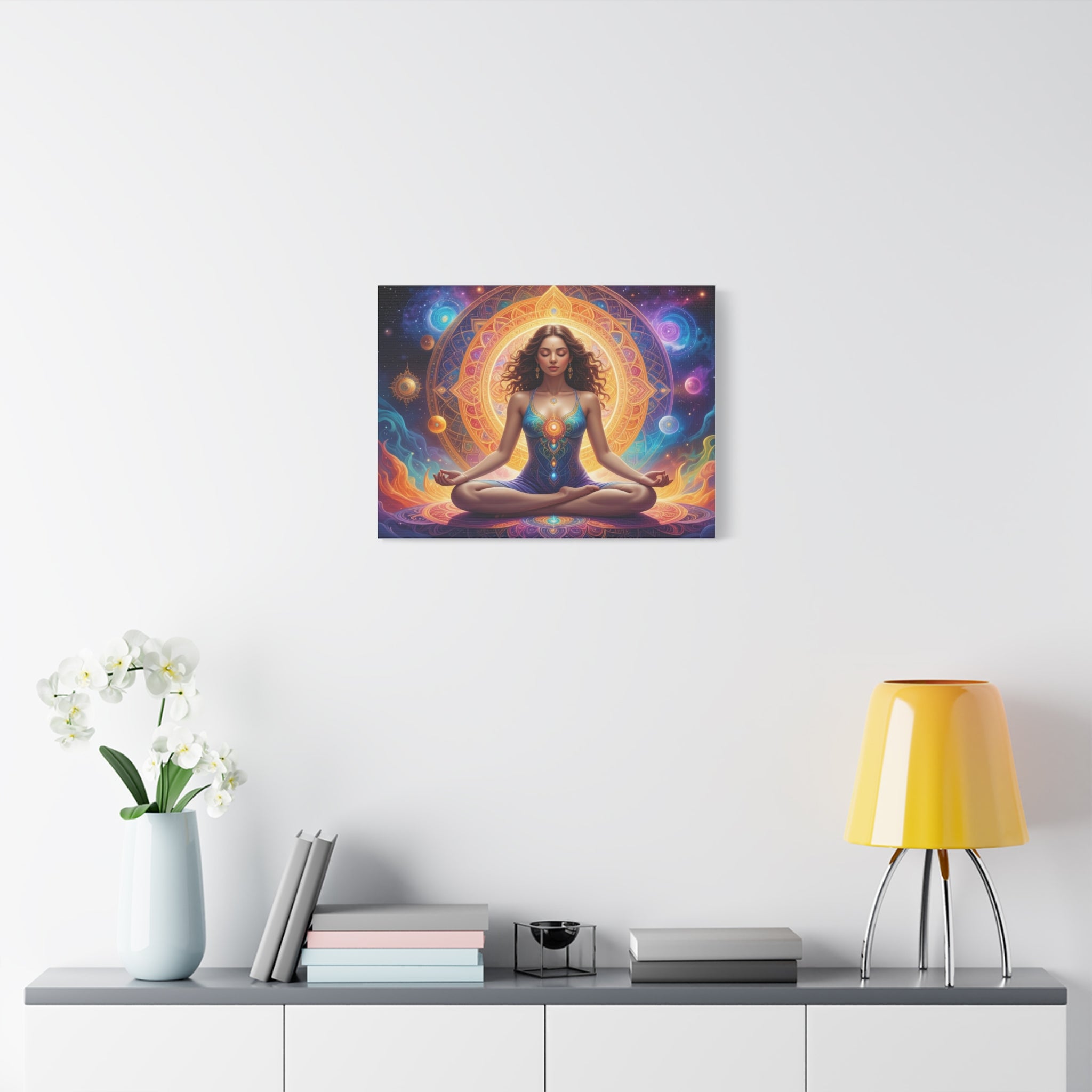 Cosmic Lotus Meditation: Spiritual Energy Mandala, Digital Celestial Art - L’Art Suprême Canvas