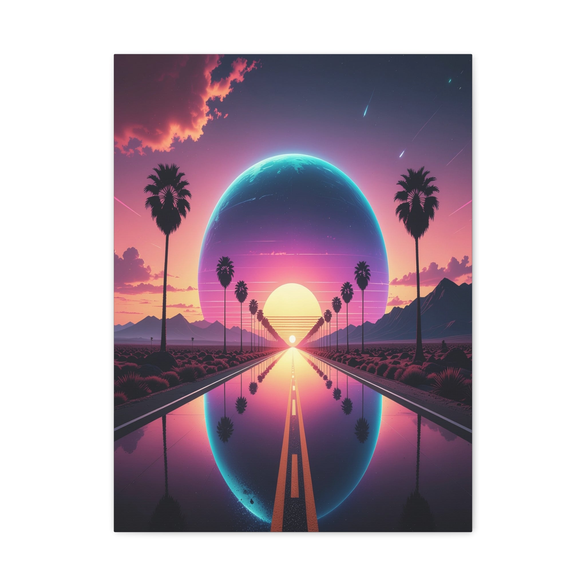 Cosmic Highway: Synthwave Dreamscape, Retro-Futuristic Sunset - L’Art Suprême Canvas