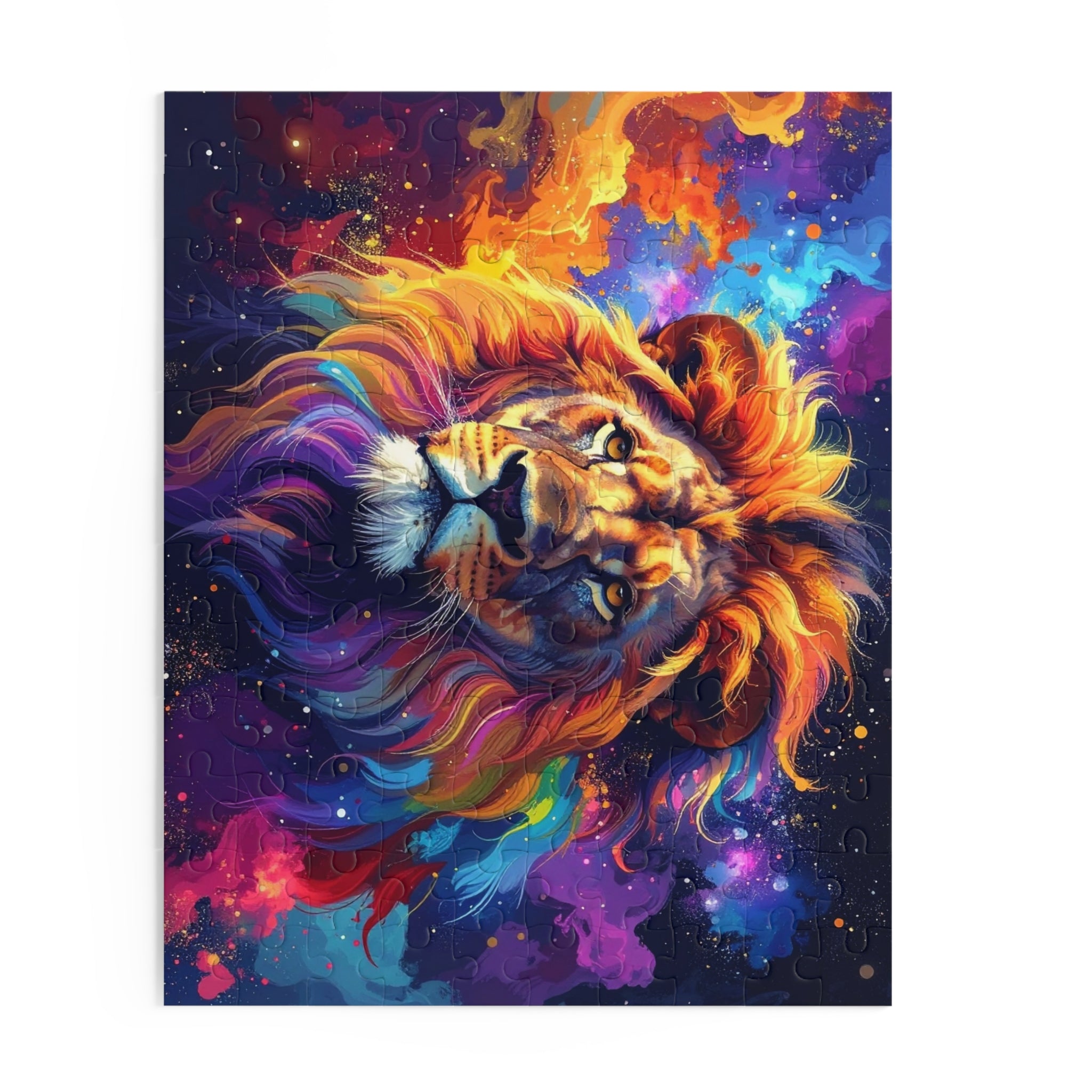Cosmic Mane: Digital Wildlife Art, Celestial Lion Portrait -  L'Art Puzzle