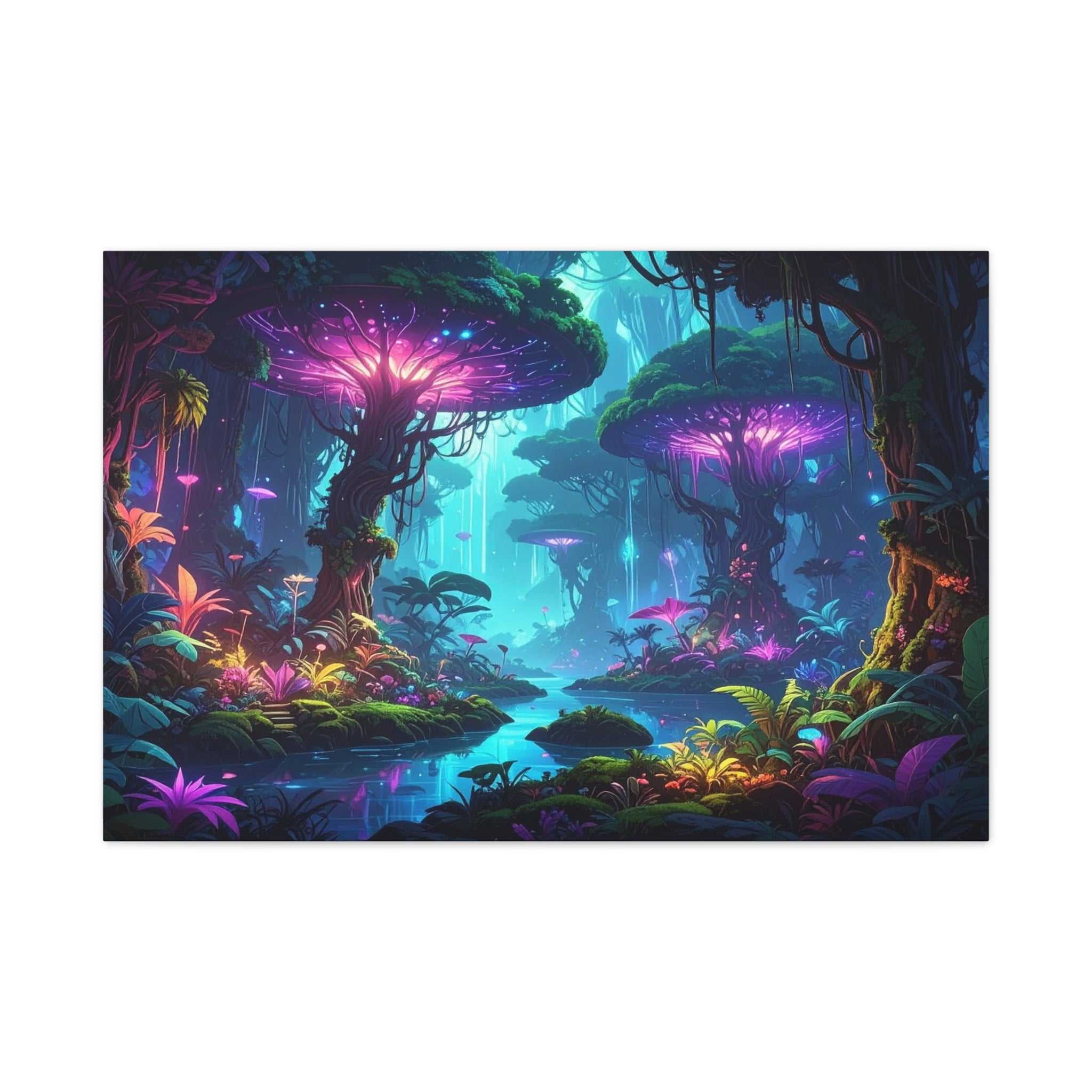 Luminescent Realms: Bioluminescent Forest Fantasy, Digital Art Dreamscape - L’Art Suprême Canvas
