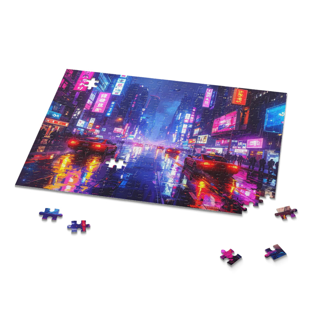 Neon Nocturne: Cyberpunk Cityscape, Digital Urban Dreamscape -  L'Art Puzzle