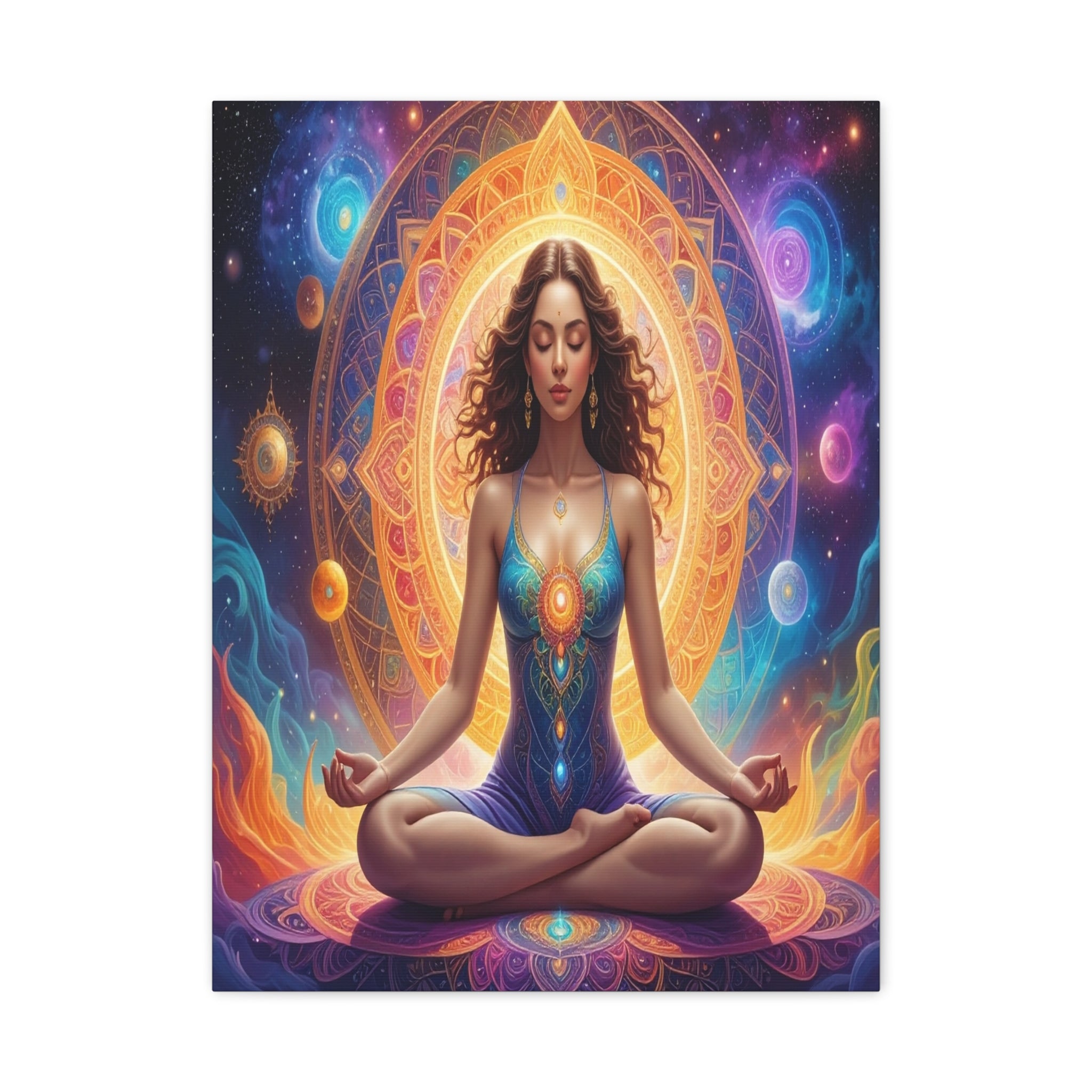 Cosmic Lotus Meditation: Spiritual Energy Mandala, Digital Celestial Art - L’Art Suprême Canvas