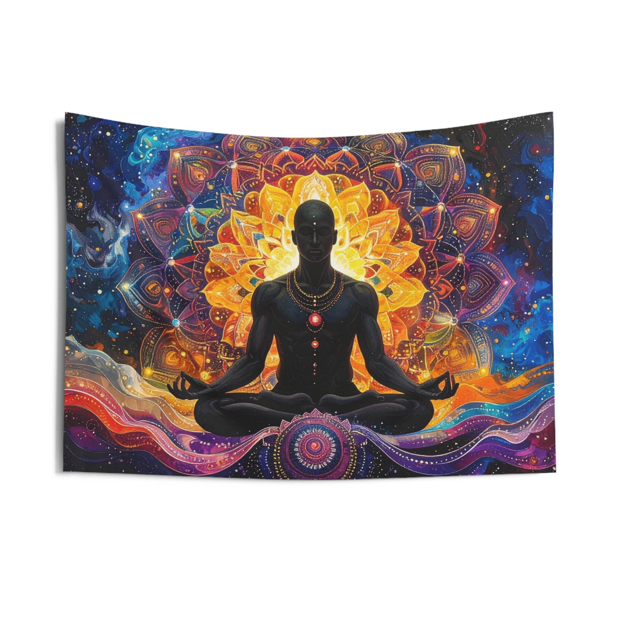 Cosmic Awakening: Meditative Mandala, Spiritual Quantum Visualization - L'Art Tapestry