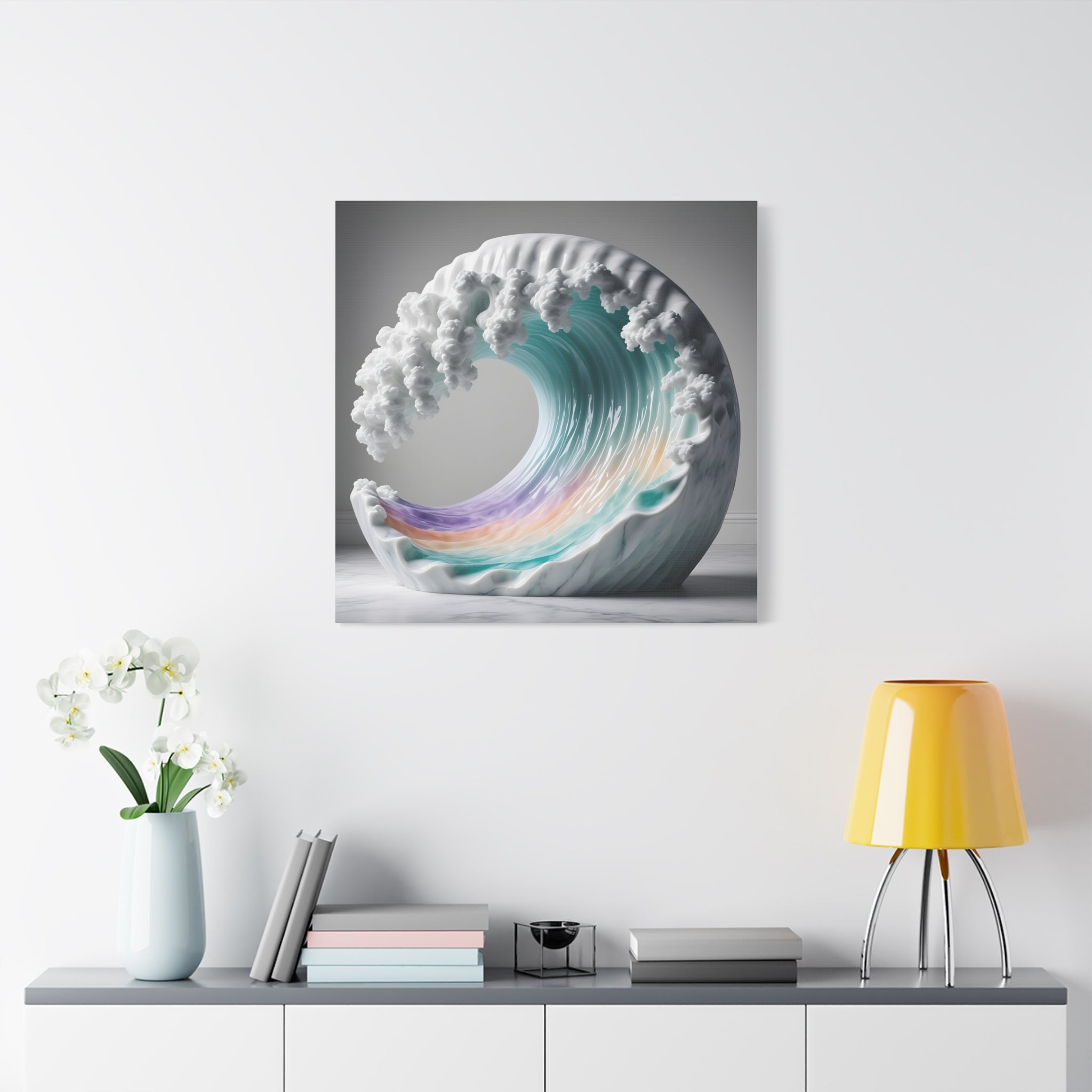 Oceanic Euphoria: Marble Wave Sculpture, Ethereal Aquatic Art - L’Art Suprême Canvas