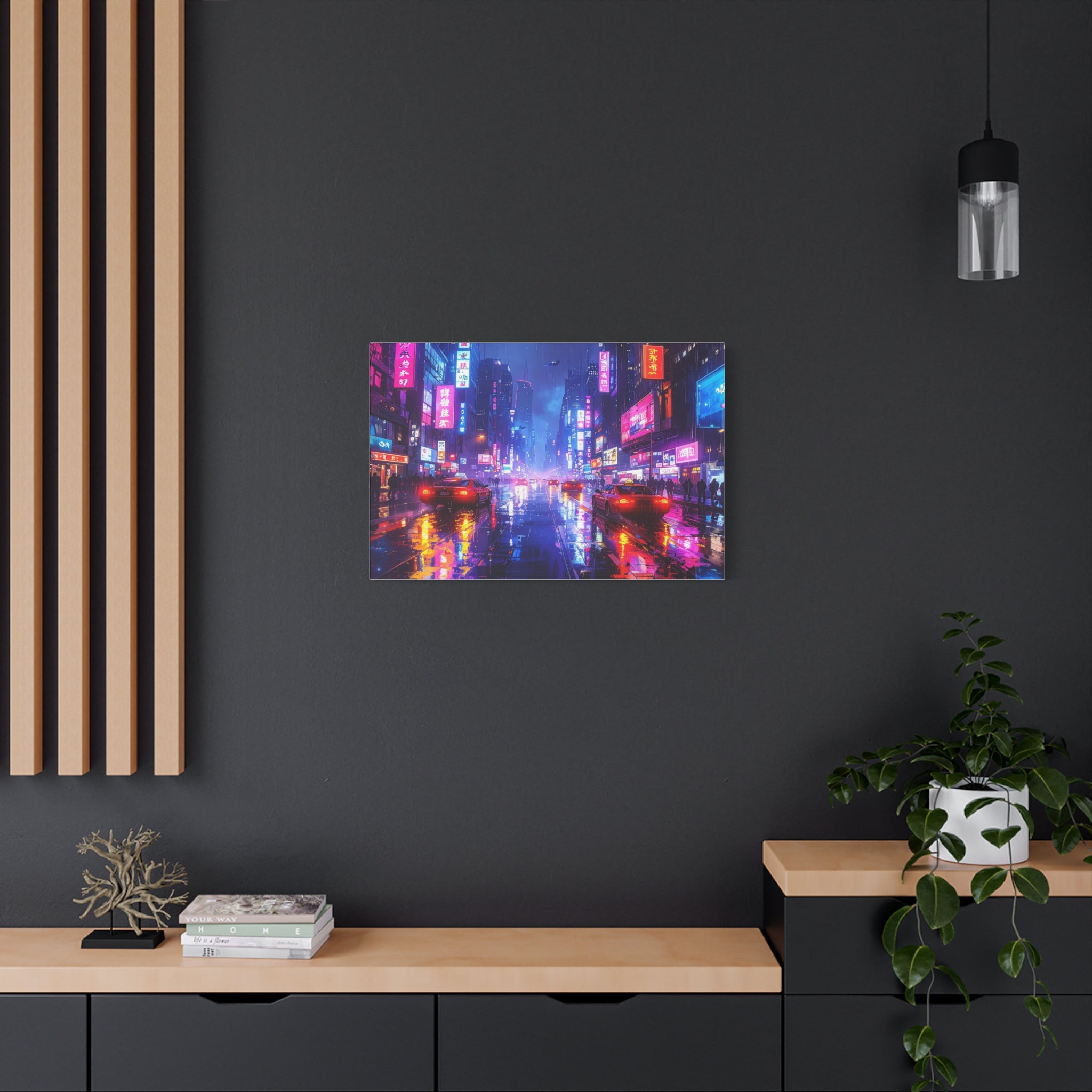 Neon Dystopia: Cyberpunk Metropolis, Urban Night Reflections - L’Art Suprême Canvas