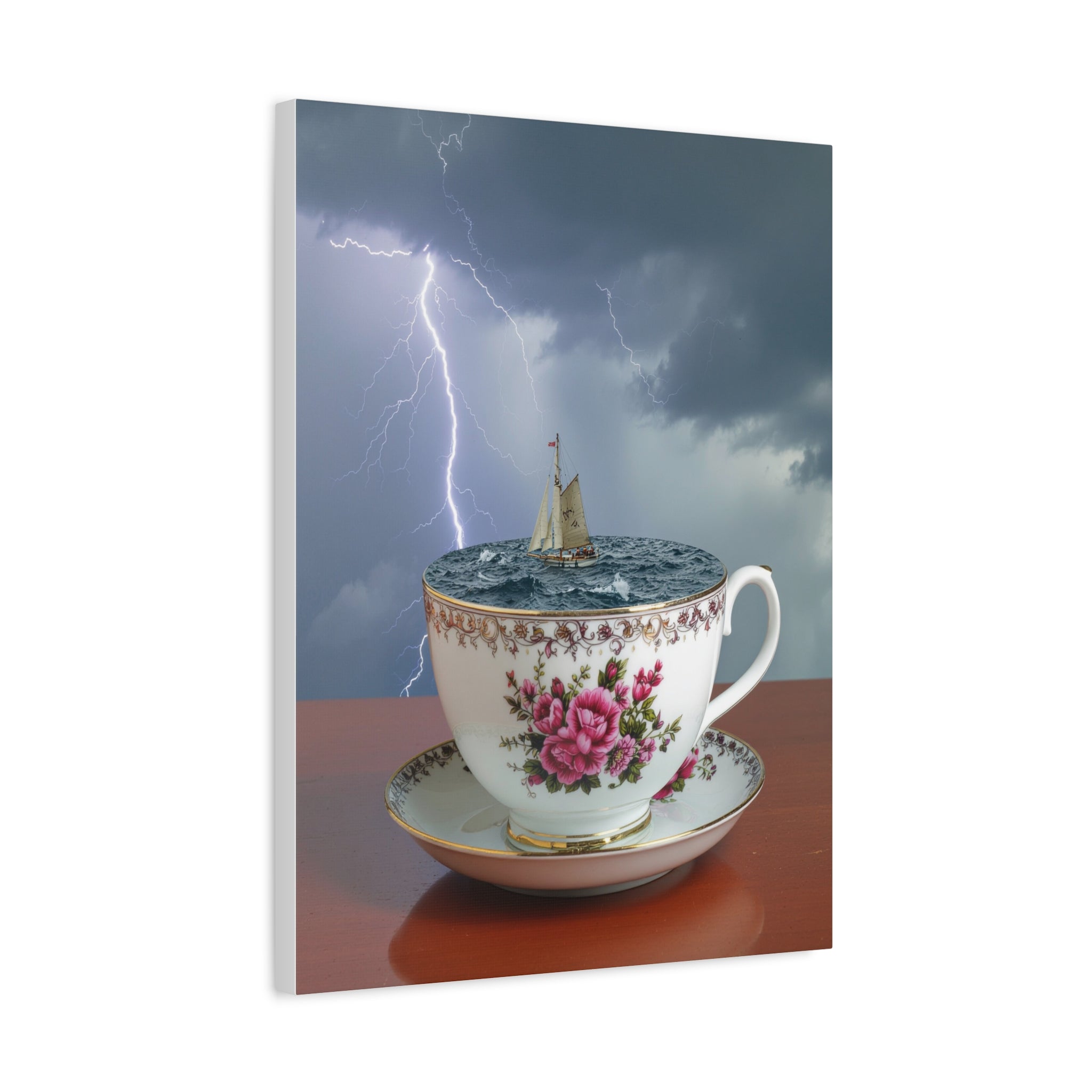 Tempest in a Teacup: Surreal Maritime Digital Art, Porcelain Seascape Narrative - L’Art Suprême Canvas