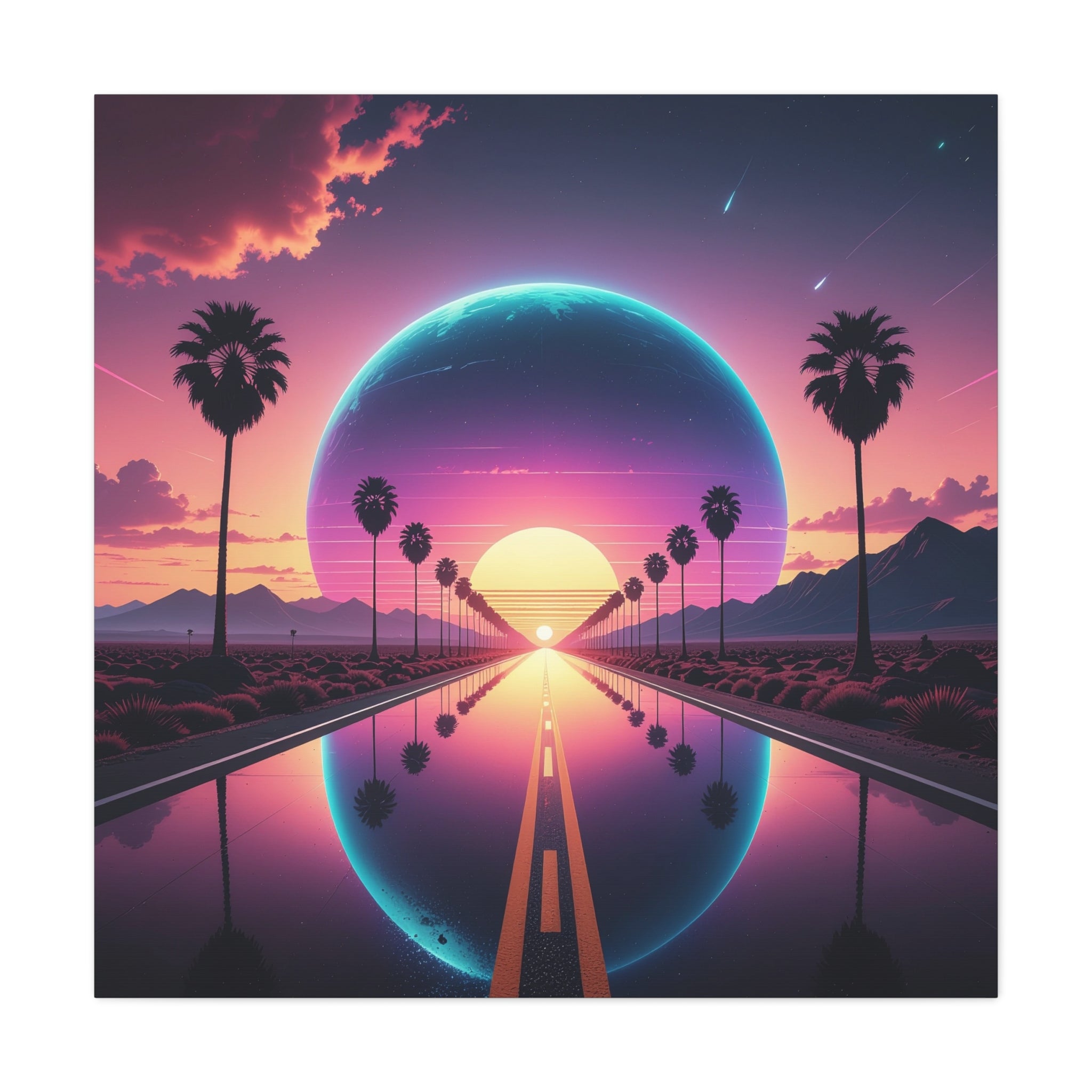 Cosmic Highway: Synthwave Dreamscape, Retro-Futuristic Sunset - L’Art Suprême Canvas