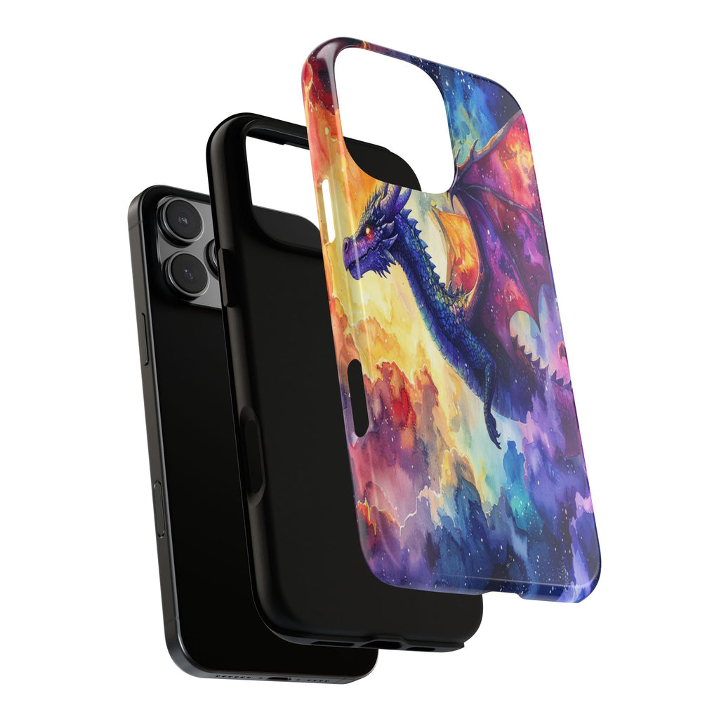 Celestial Dragons' Ascent: Watercolor Fantasy Artwork, Cosmic Nebula Landscape - L’Art Suprême Phone Case